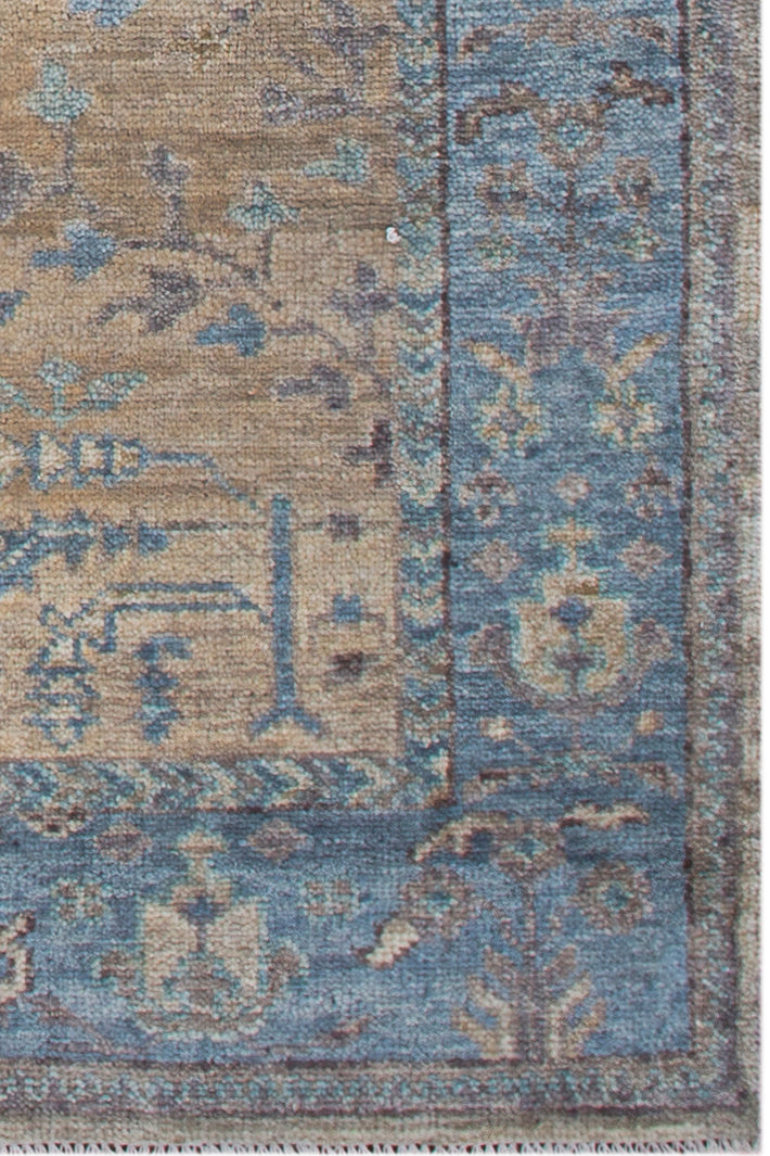 Traditional Oushak Hand Knotted New Zealand Wool Rug | Blue & Beige Vintage Floral Area Rug — 2x3 ft'