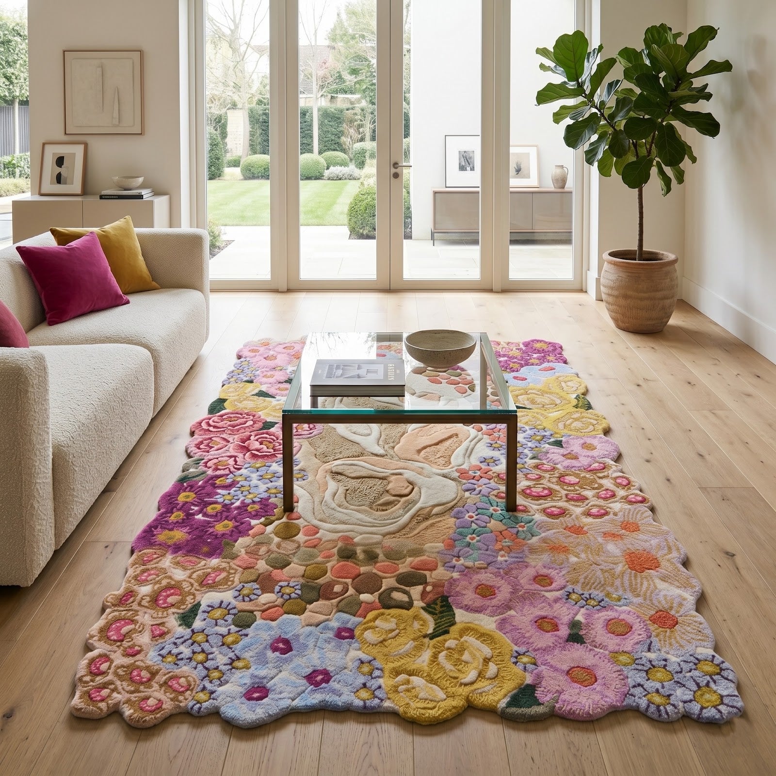 Floral Garden Irregular Hand Tufted Wool Rug | Multicolor Botanical Bloom Statement Area Rug — 2x3 ft'