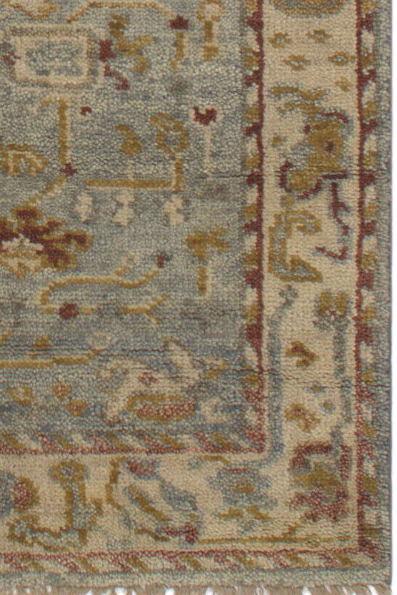 Vintage Oushak Hand Knotted New Zealand Wool Rug | Sky Blue & Ivory Floral Area Rug — 2x3 ft'