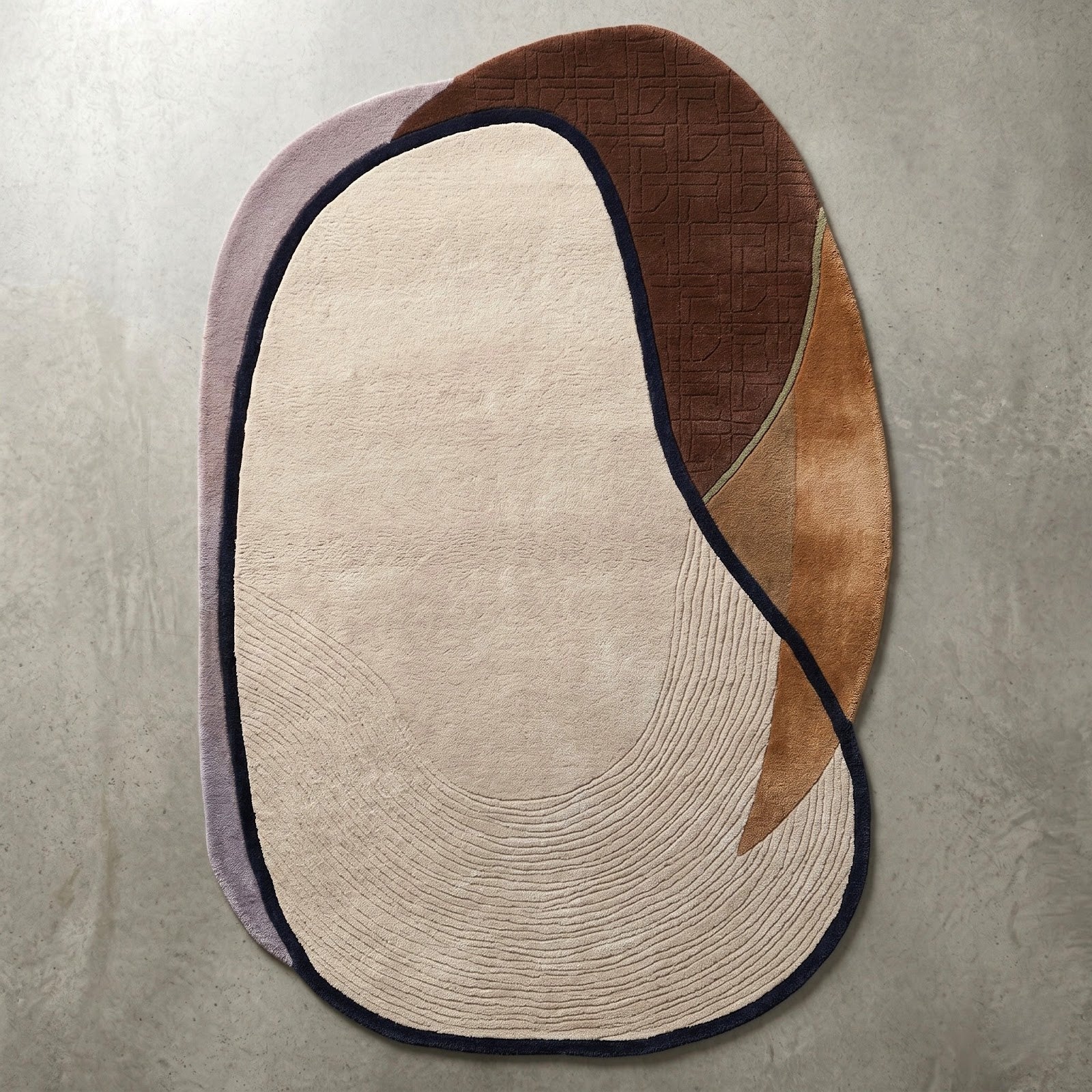 Organic Pebble Shape Hand Tufted Wool Rug | Ivory & Earth Tone Sculptural Area Rug — 2x3 ft'