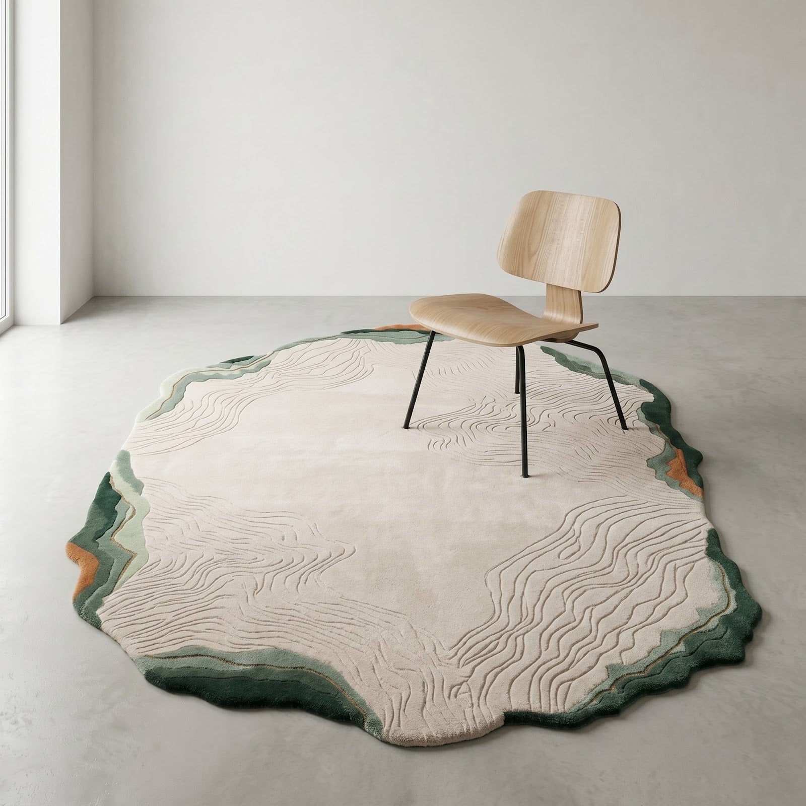 Organic Contour Hand Tufted Wool Rug | Irregular Topographic Area Rug in Ivory Green & Terracotta — 2x3 ft'