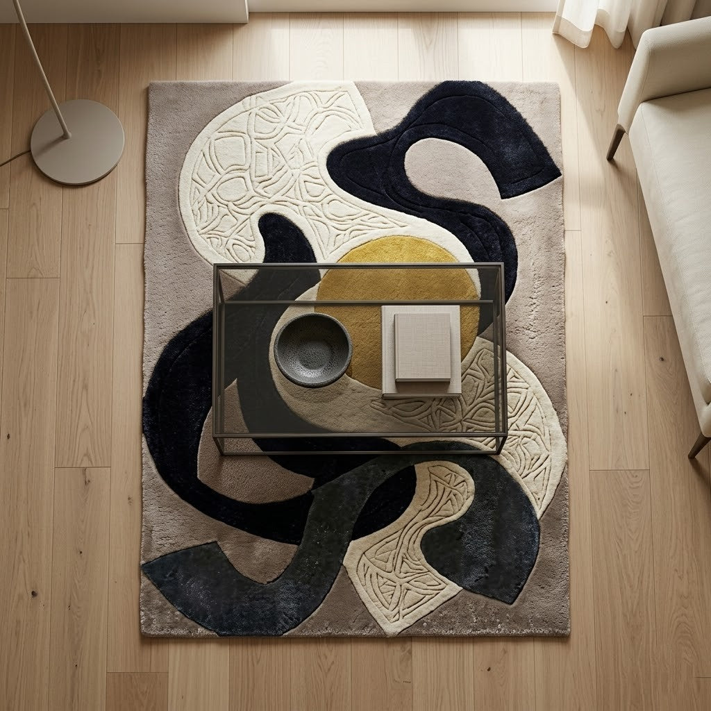 Abstract Modern Hand Tufted Wool Rug | Contemporary Art Area Rug — 2x3 ft'
