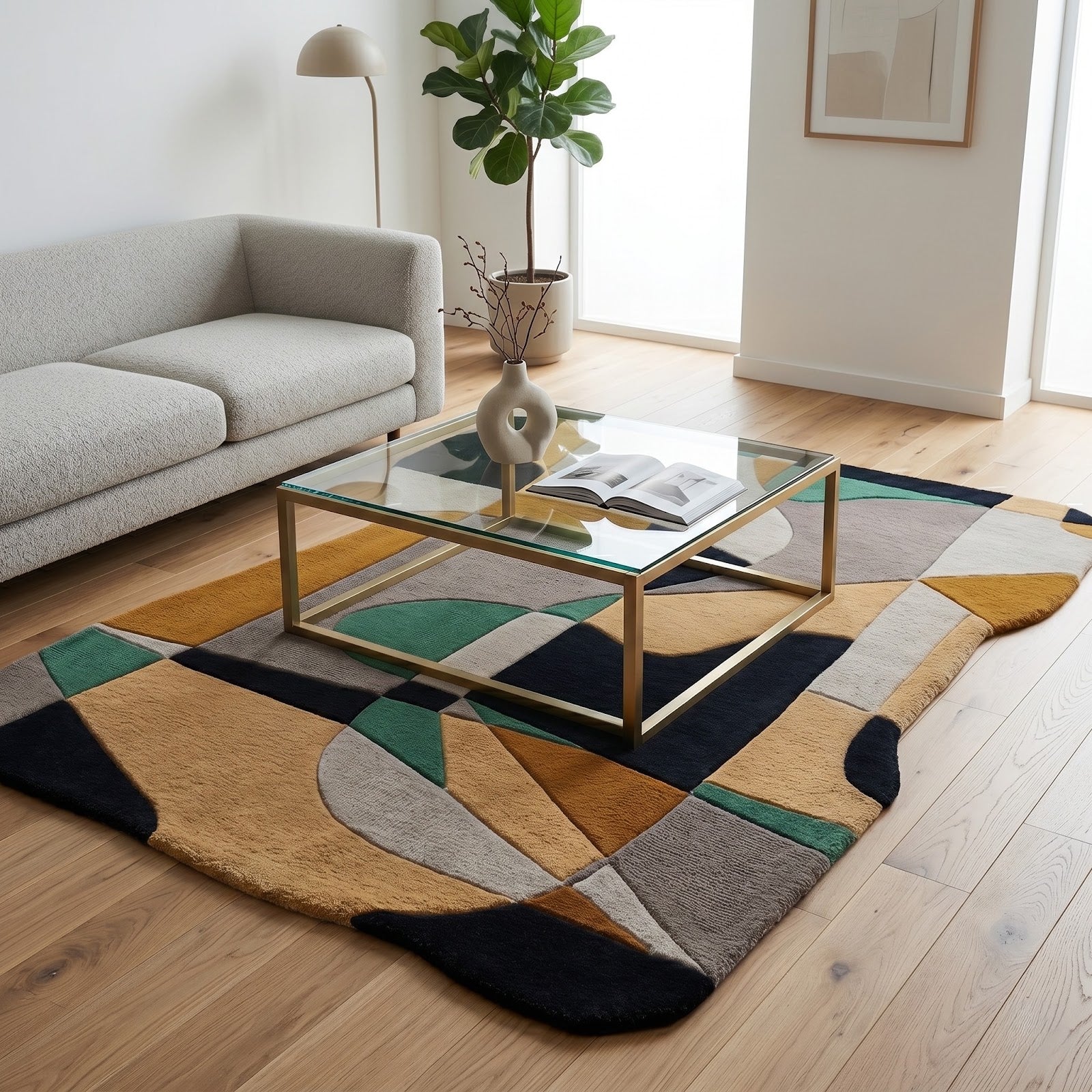 Abstract Geometric Hand Tufted Wool Rug | Irregular Shape Modern Area Rug — 2x3 ft'