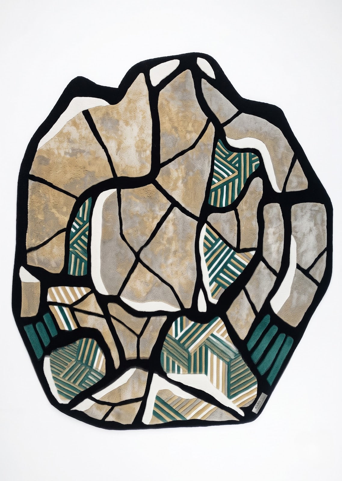 Irregular Mosaic Hand Tufted Wool Rug | Abstract Stone Pattern Green & Beige Contemporary Area Rug — 2x3 ft'