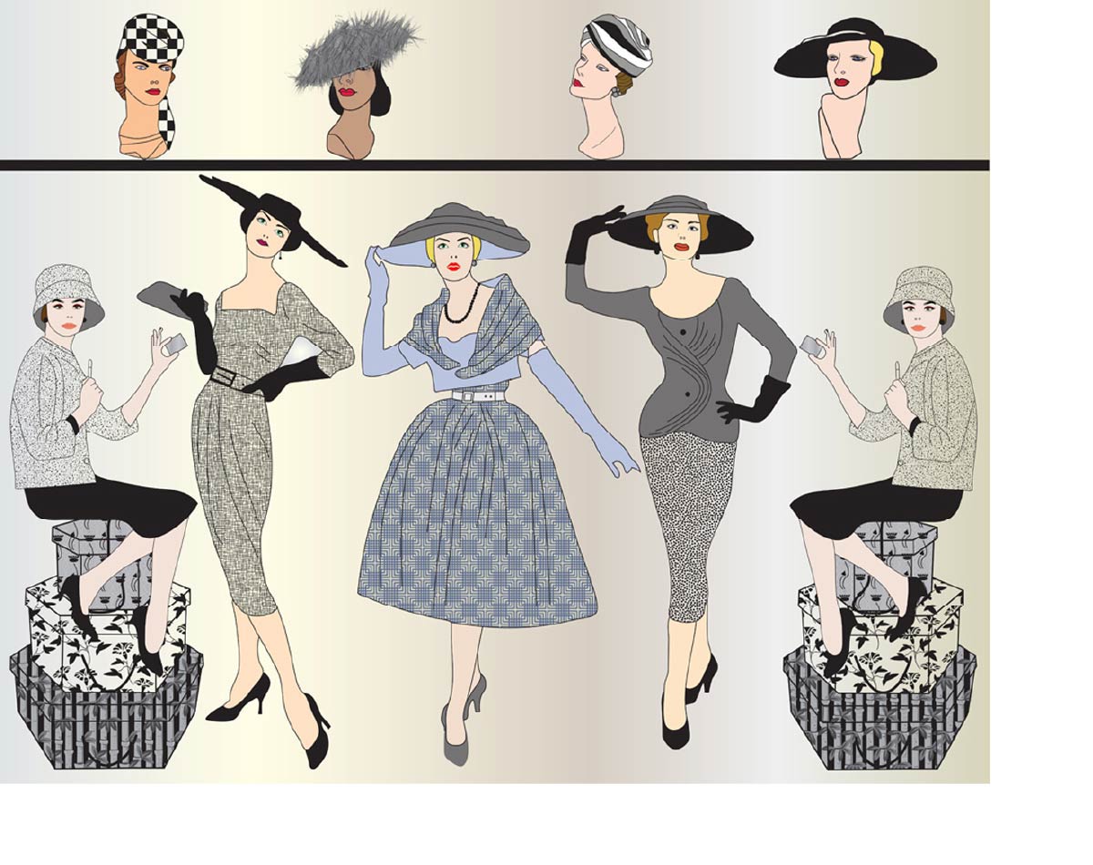 CUSTOM RETRO FIFTIES FASHION WALLPAPER Grey/Black by Art Decor Designs image 0
