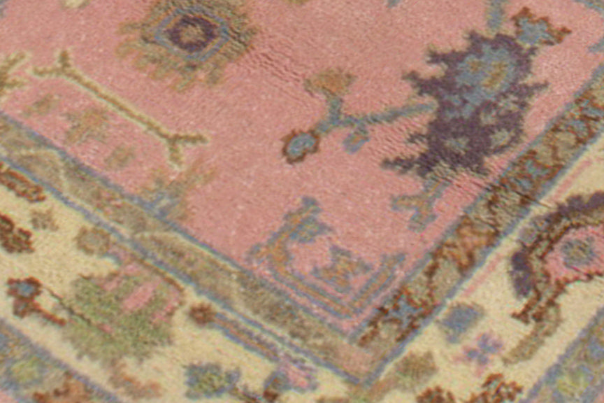 Vintage Oushak Hand Knotted New Zealand Wool Rug | Pink & Ivory Turkish Floral Area Rug — 2x3 ft'