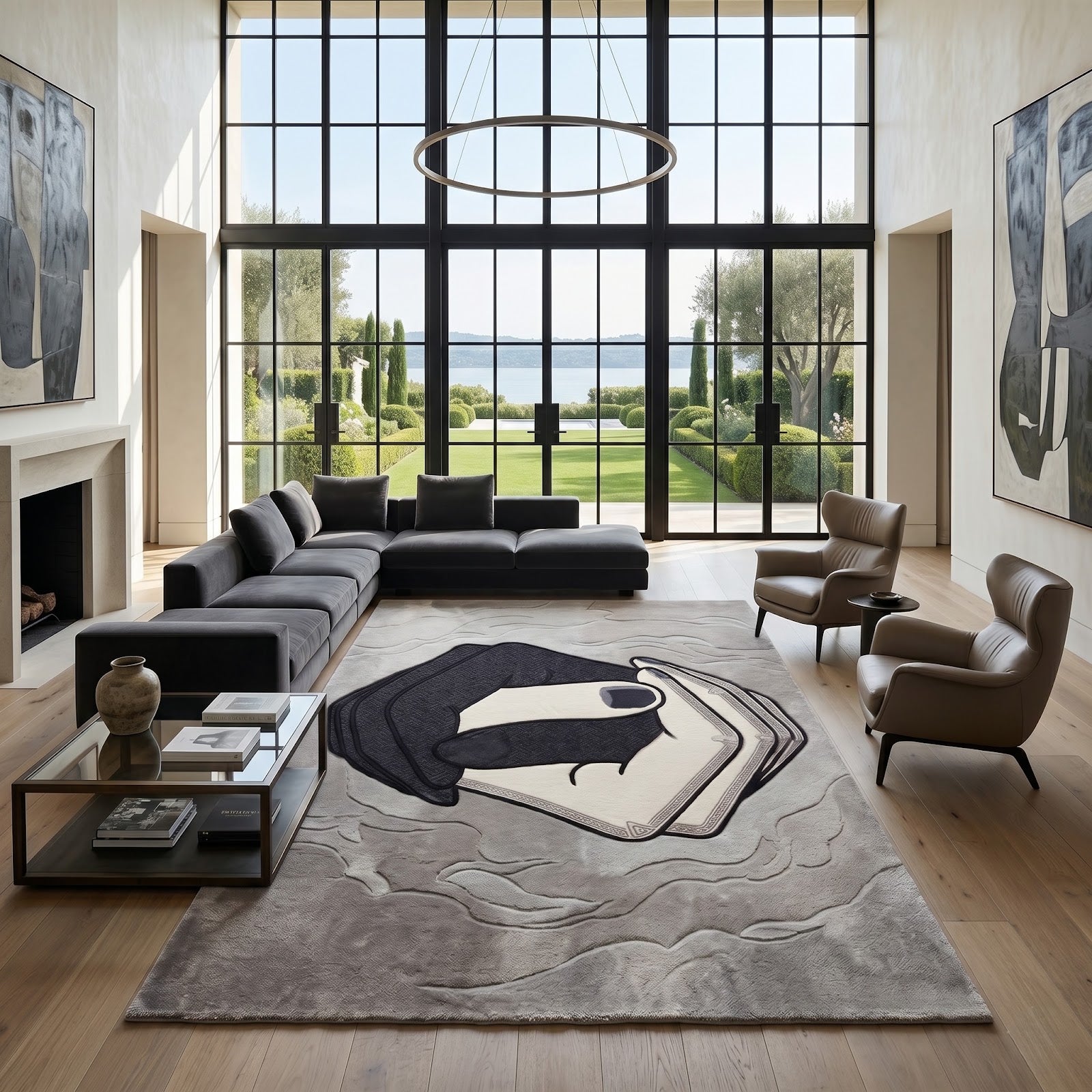 Abstract Hand Tufted Wool Rug | Modern Monochrome Art Rug with Interlocking Hands Design — 2x3 ft'