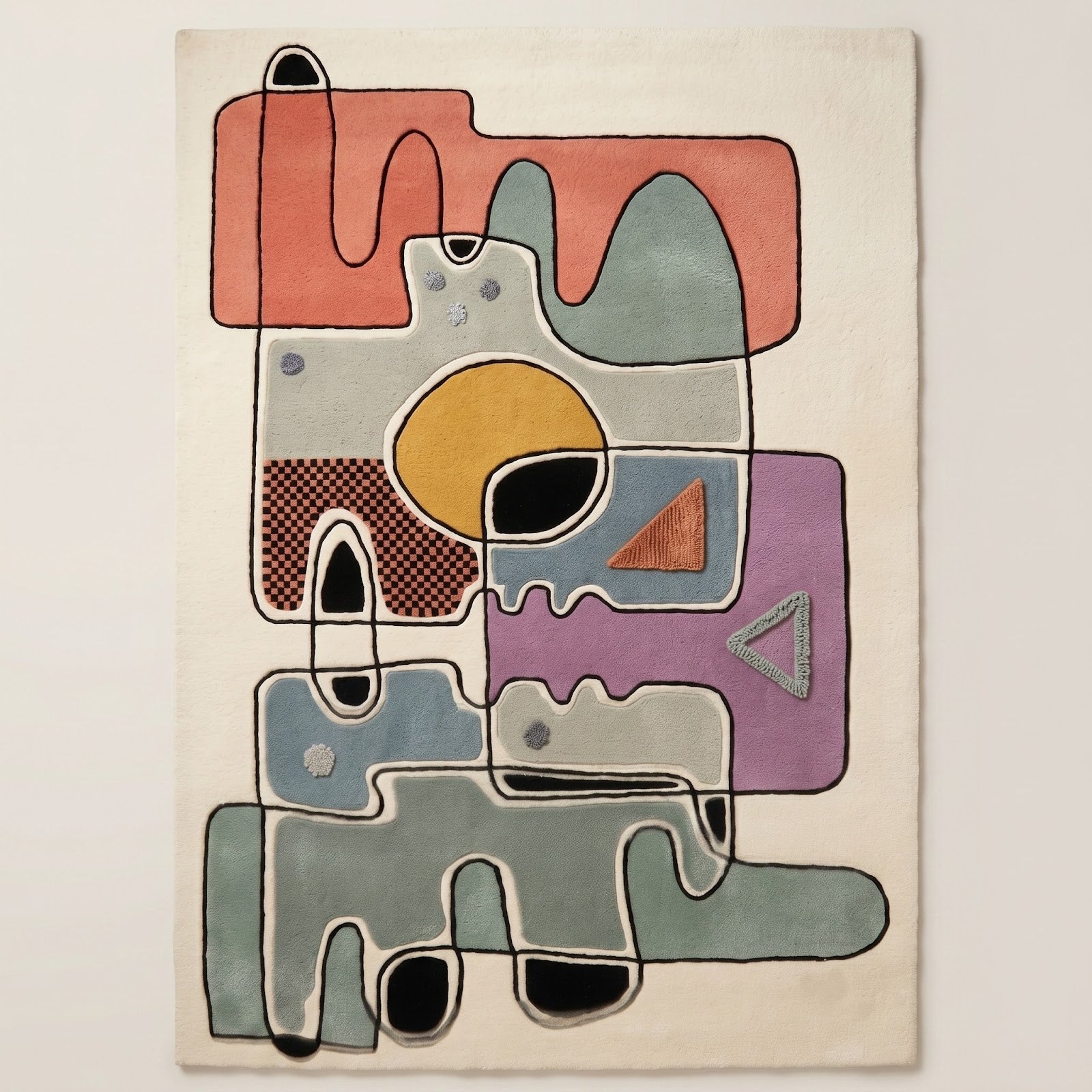 Modern Abstract Bauhaus Hand Tufted Wool Rug | Pastel Geometric Art Area Rug — 2x3 ft'