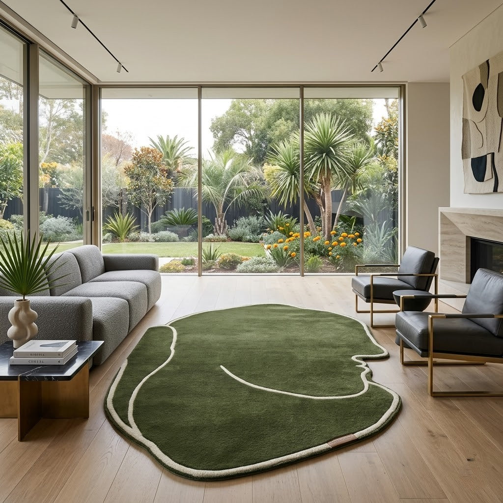 Face Silhouette Hand Tufted Wool Rug | Abstract Profile Area Rug — 2x3 ft'