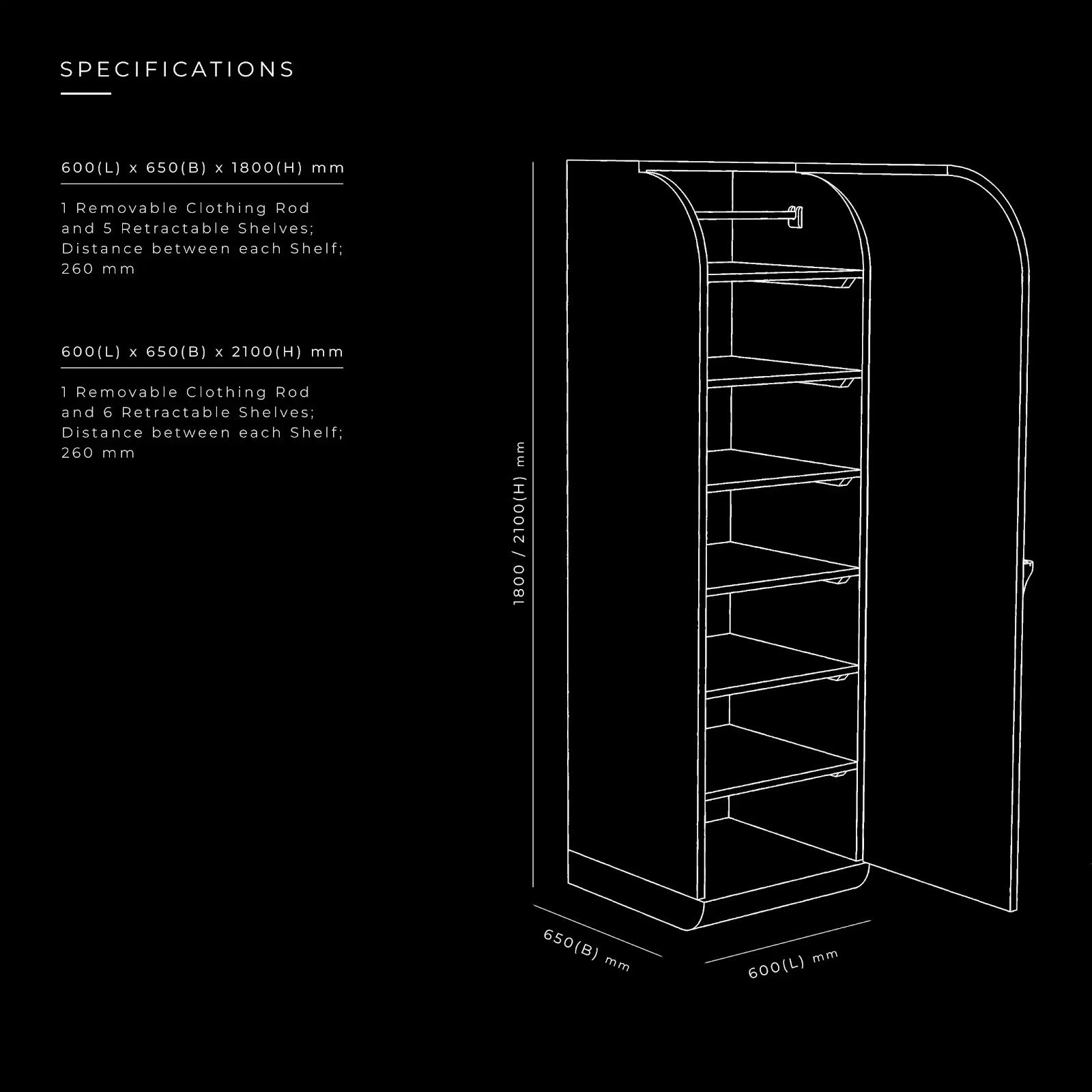 Wave Storage by BEC Furniture — dimensioned specification drawing