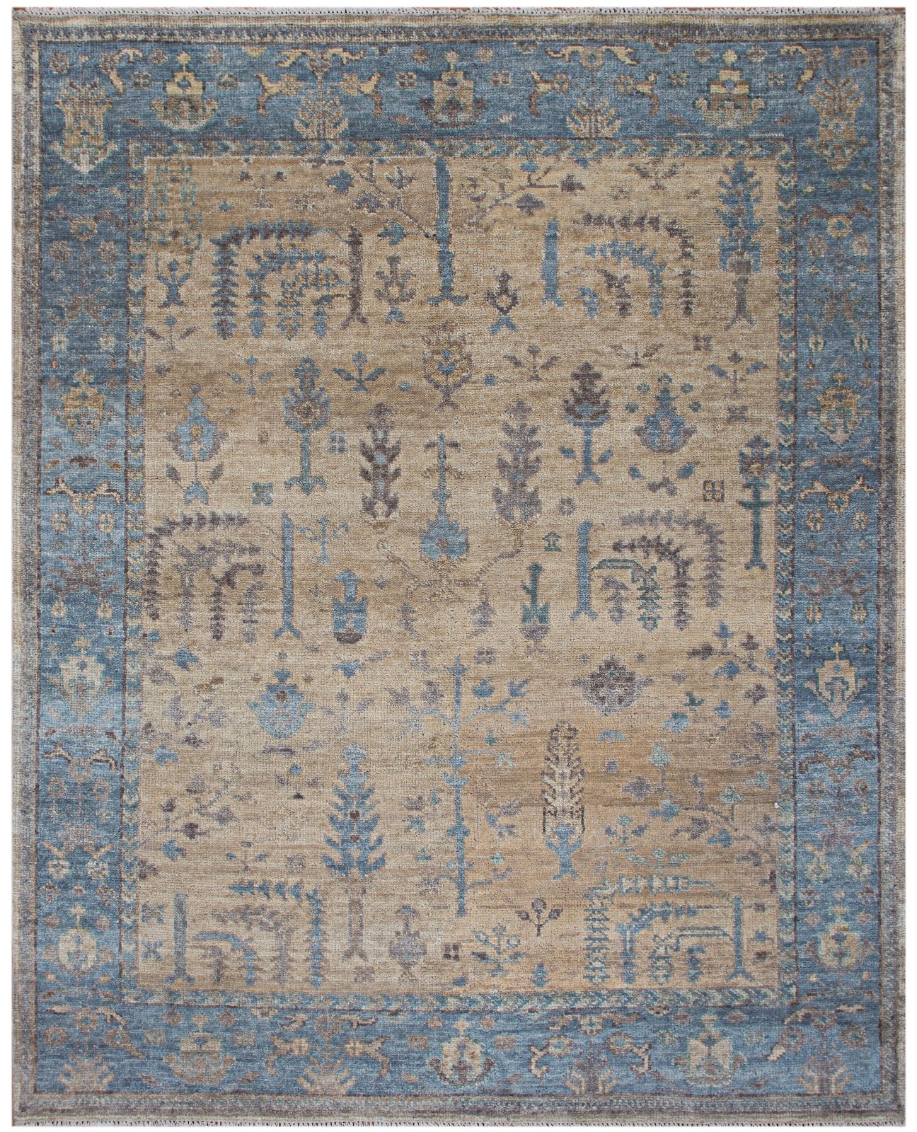 Traditional Oushak Hand Knotted New Zealand Wool Rug | Blue & Beige Vintage Floral Area Rug — 2x3 ft'