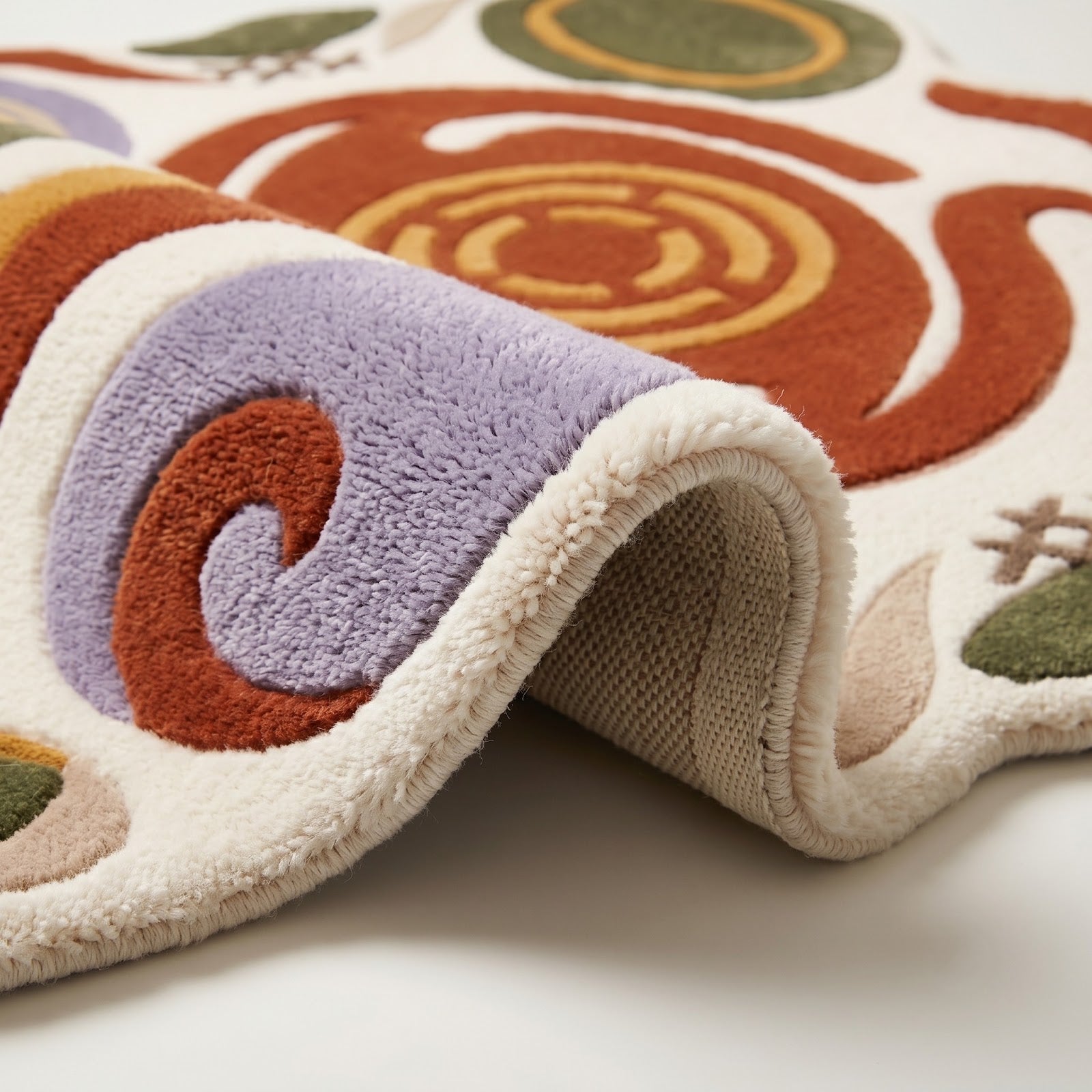 Abstract Hand Tufted Wool Rug | Terracotta Green Irregular Area Rug — 2x3 ft'