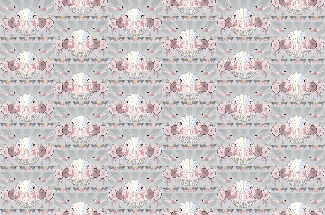 CUSTOM ART DECO BEACH BABES WALLPAPER Pink/Grey by Art Decor Designs image 3