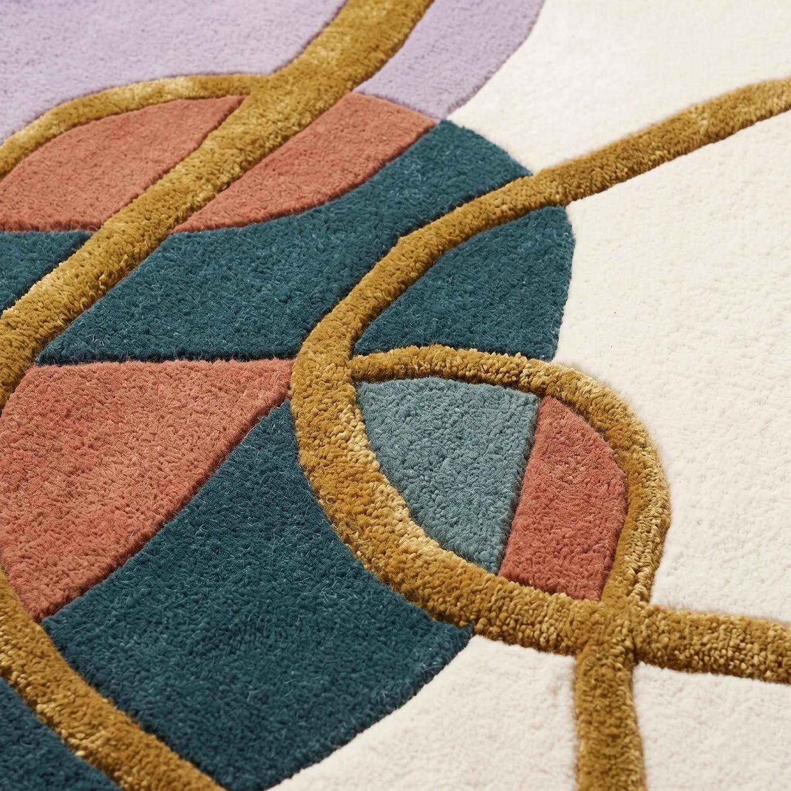 Irregular Abstract Hand Tufted Wool Rug | Modern Organic Shape Area Rug with Gold Line Art — 2x3 ft'