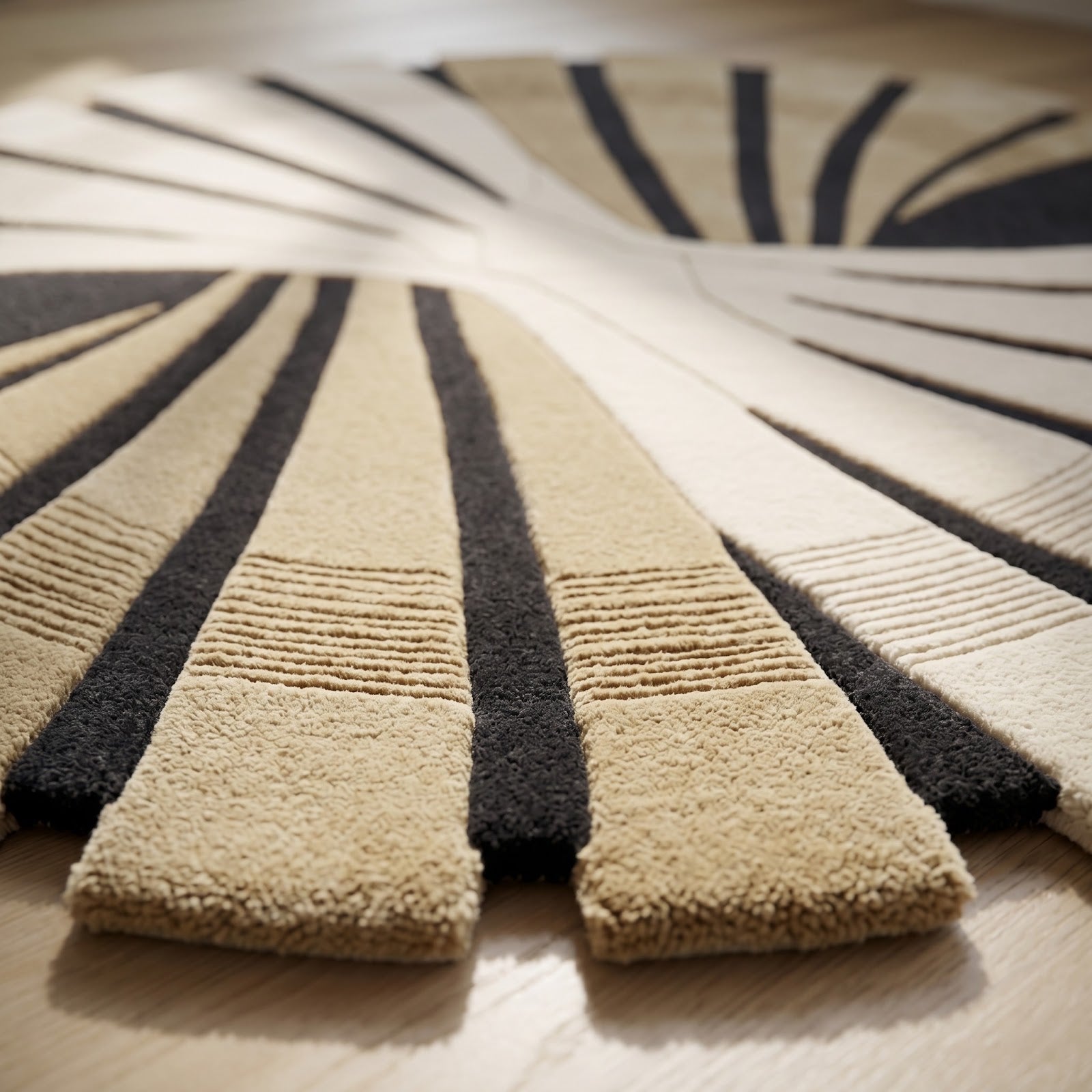 Sunburst Hand Tufted Wool Rug | Sculptural Beige, Ivory & Charcoal Modern Statement Area Rug — 2x3 ft'