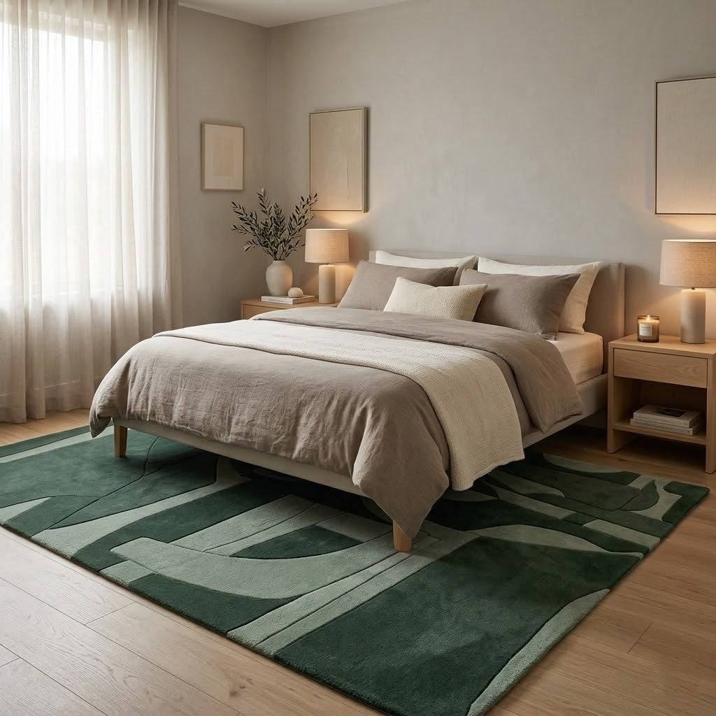 Green Abstract Hand Tufted Wool Rug | Modern Contemporary Area Rug — 2x3 ft'