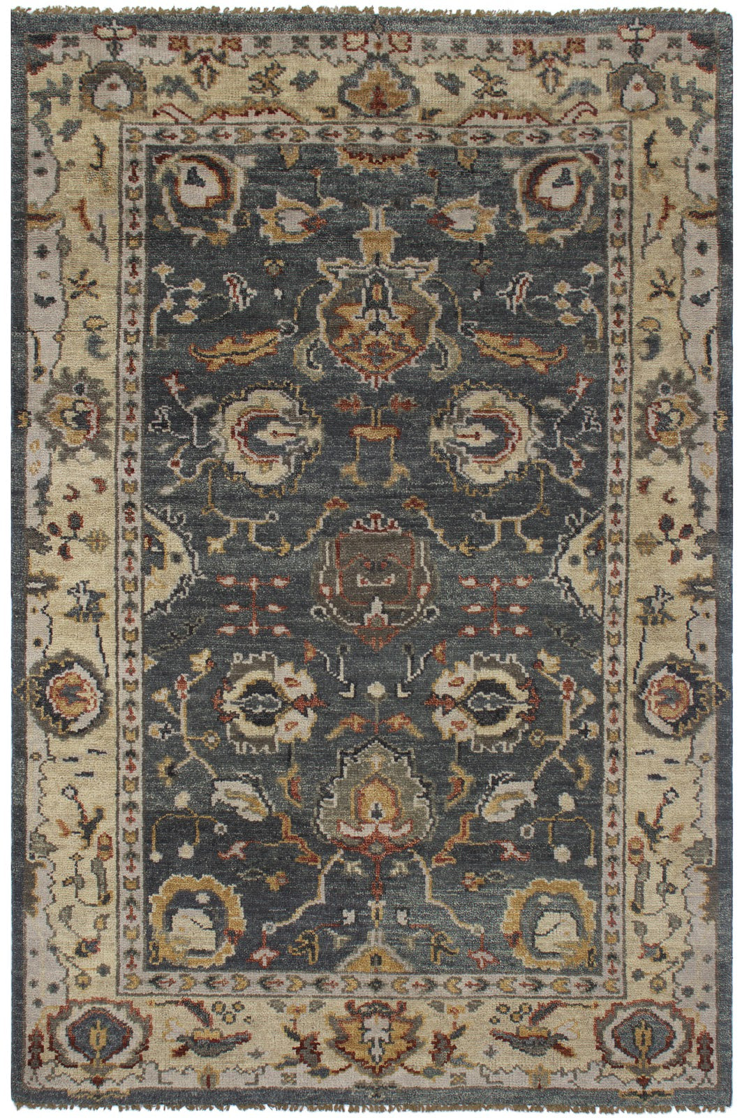 Vintage Persian Hand Knotted New Zealand Wool Rug | Charcoal Grey & Ivory Floral Area Rug — 2x3 ft'
