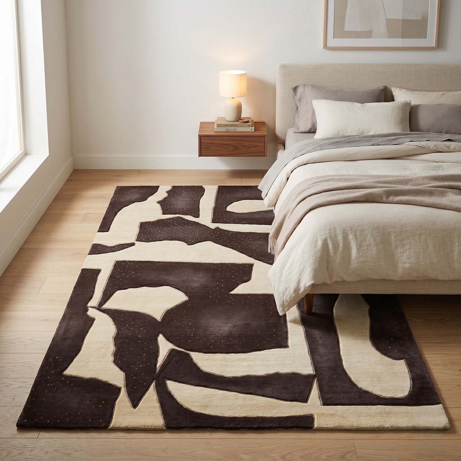 Modern Abstract Hand Tufted Wool Rug | Espresso Brown & Ivory Organic Area Rug — 2x3 ft'
