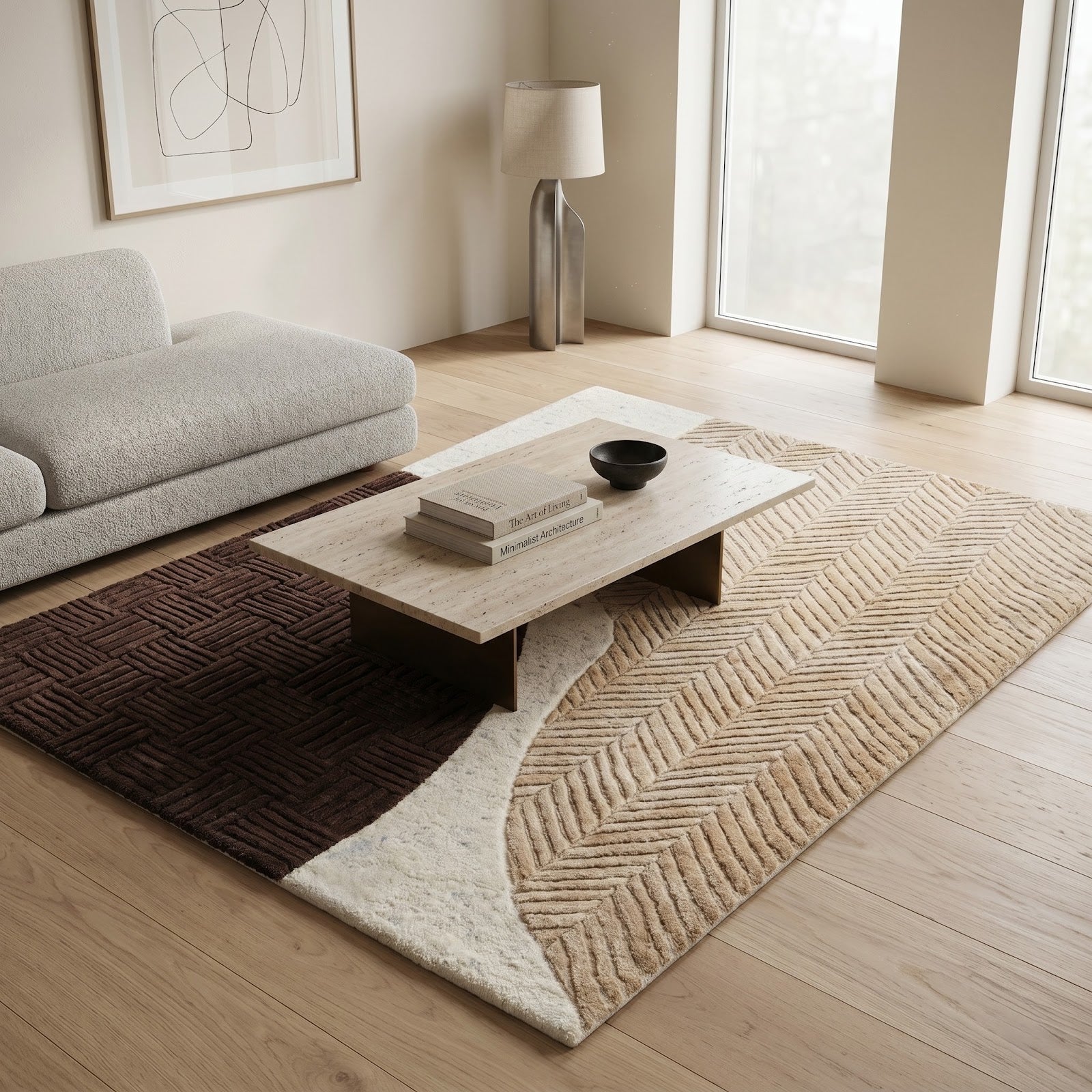 Textured Organic Hand Tufted Wool Rug | Beige, Ivory & Chocolate Brown Contemporary Area Rug — 2x3 ft'