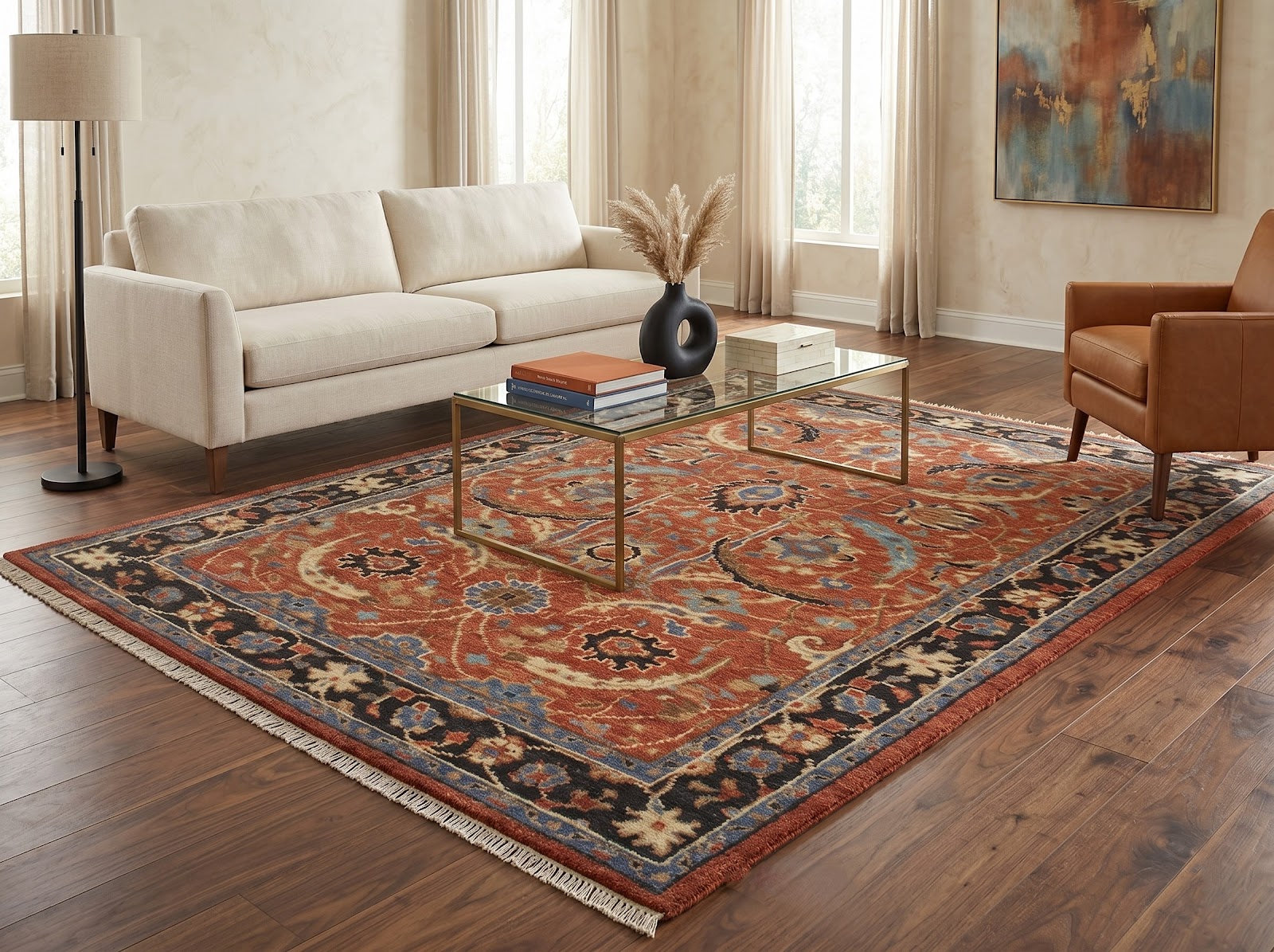 Traditional Persian Hand Knotted New Zealand Wool Rug | Rust & Blue Floral Vintage Area Rug — 2x3 ft'