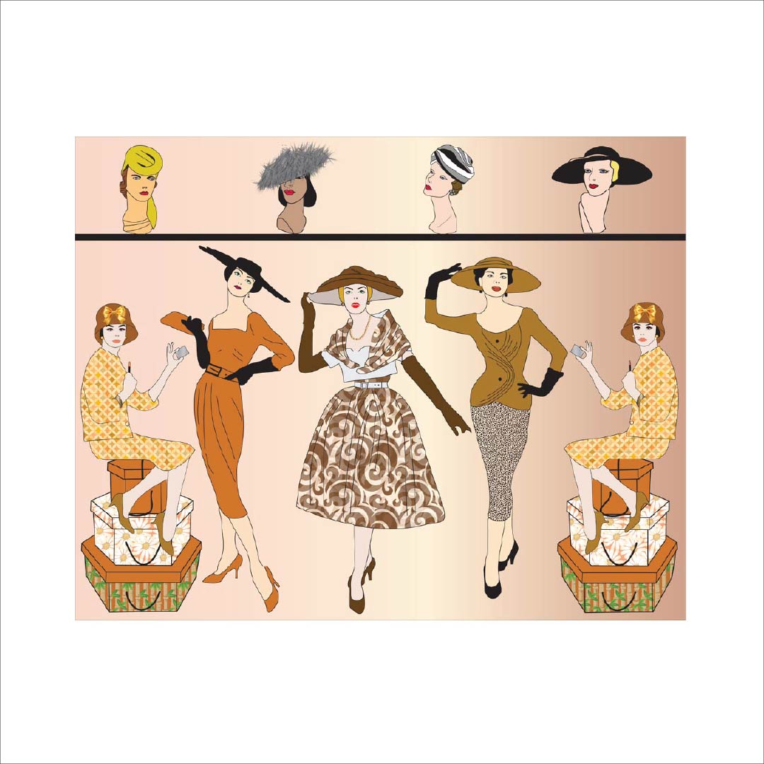 CUSTOM RETRO FIFTIES FASHION WALLPAPER Peach/Brown by Art Decor Designs image 1