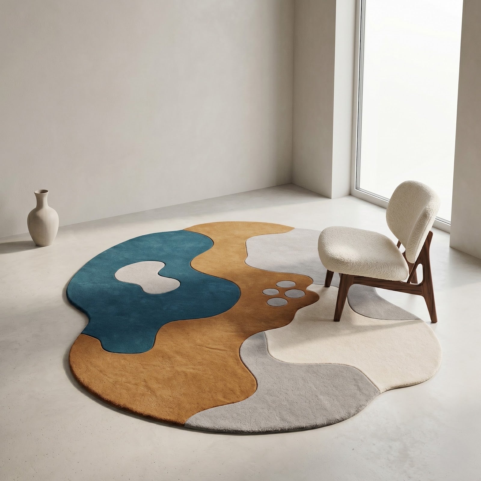 Abstract Organic Hand Tufted Wool Rug | Irregular Shape Modern Area Rug — 2x3 ft'