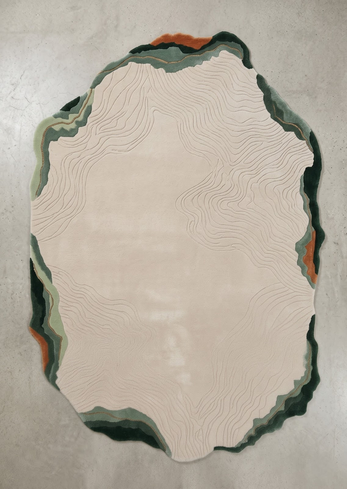 Organic Contour Hand Tufted Wool Rug | Irregular Topographic Area Rug in Ivory Green & Terracotta — 2x3 ft'