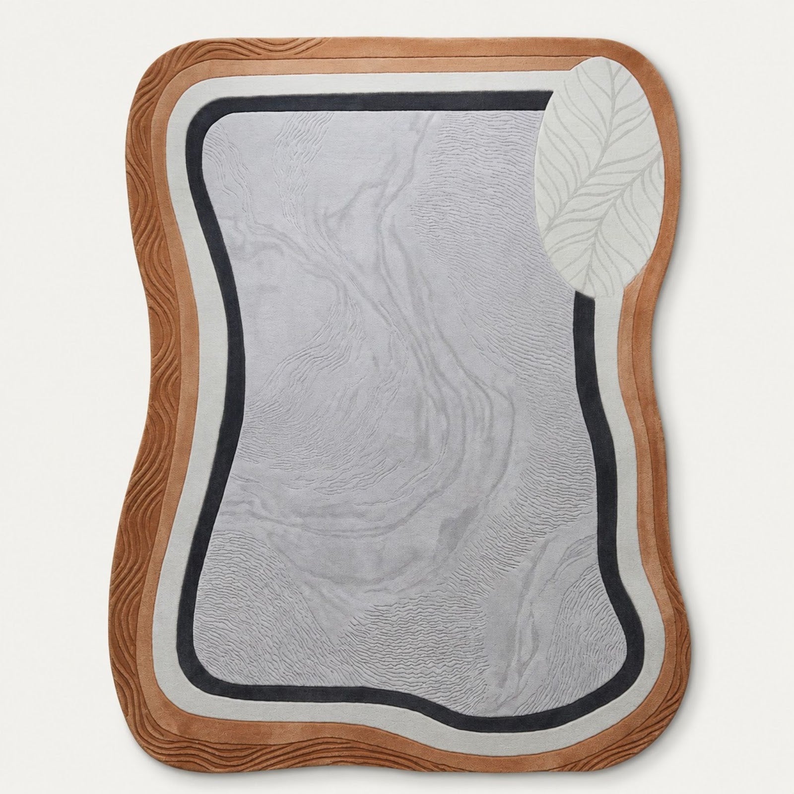 Organic Contour Hand Tufted Wool Sculpted Abstract Border Area Rug — 2x3 ft'