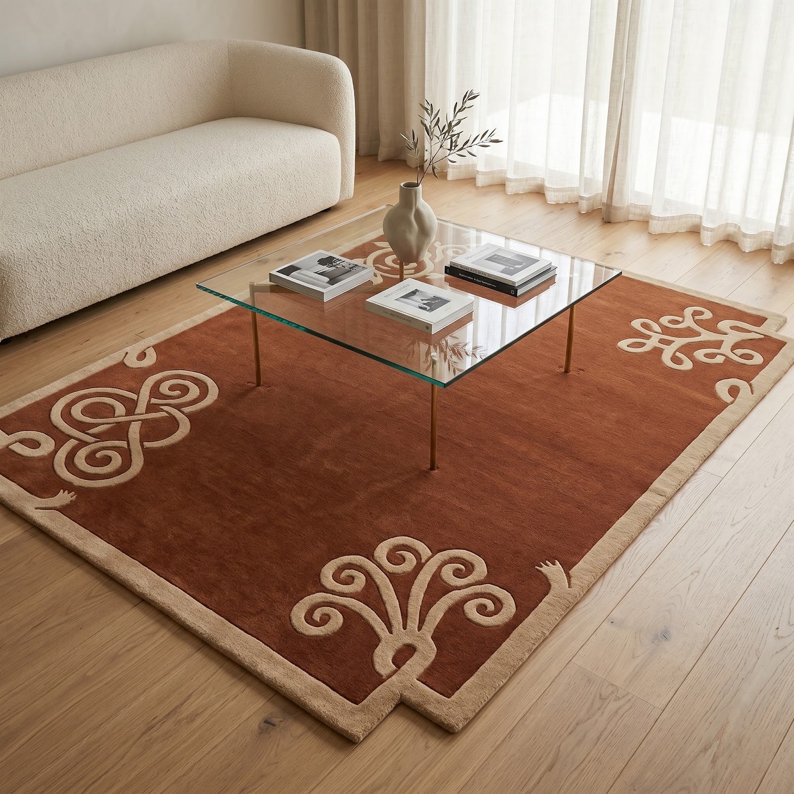 Terracotta Celtic Knot Hand Tufted Wool Rug | Irish Inspired Ornamental Area Rug — 2x3 ft'