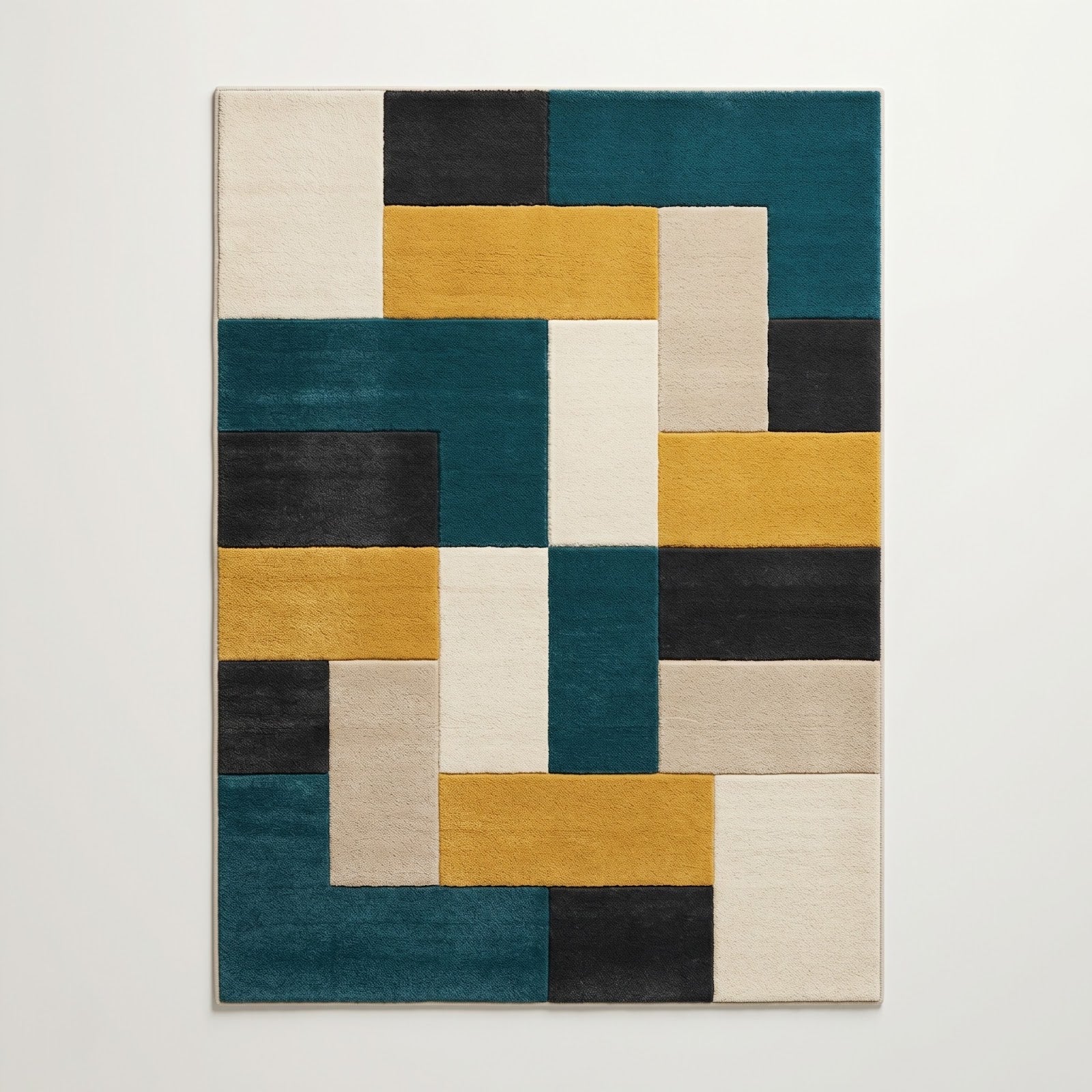 Modern Geometric Hand Tufted Wool Rug | Teal Mustard Abstract Area Rug — 2x3 ft'