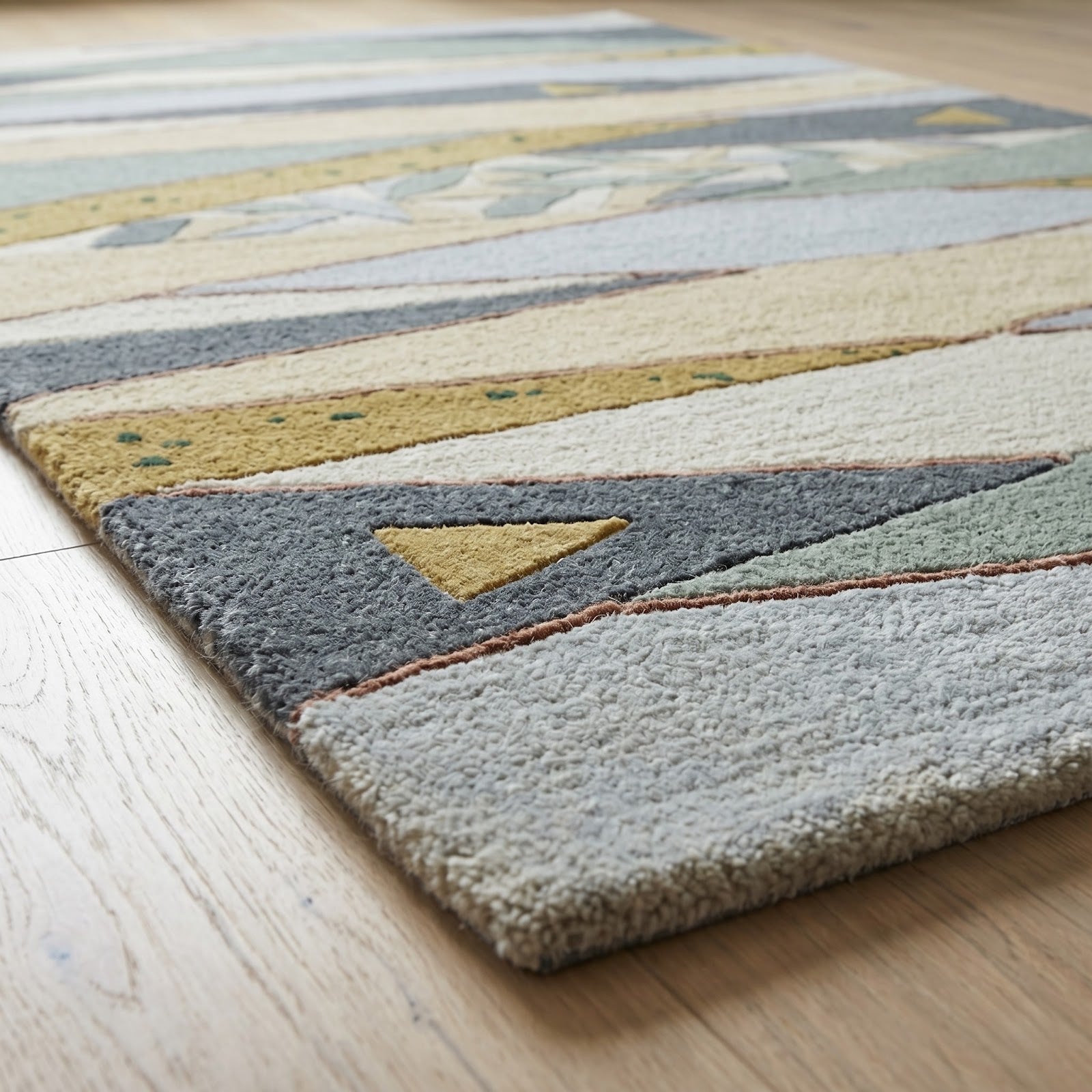 Modern Geometric Hand Tufted Wool Rug | Sage Green & Grey Abstract Contemporary Area Rug — 2x3 ft'