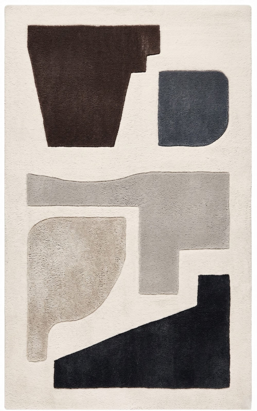 Modern Bauhaus Hand Tufted Wool Rug | Ivory, Charcoal & Taupe Geometric Abstract Area Rug — 2x3 ft'