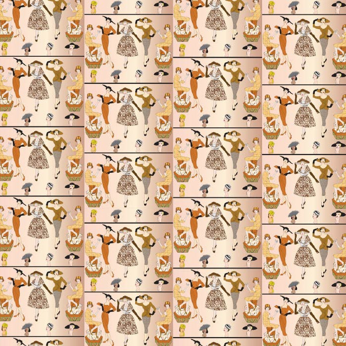 CUSTOM RETRO FIFTIES FASHION WALLPAPER Peach/Brown by Art Decor Designs image 0
