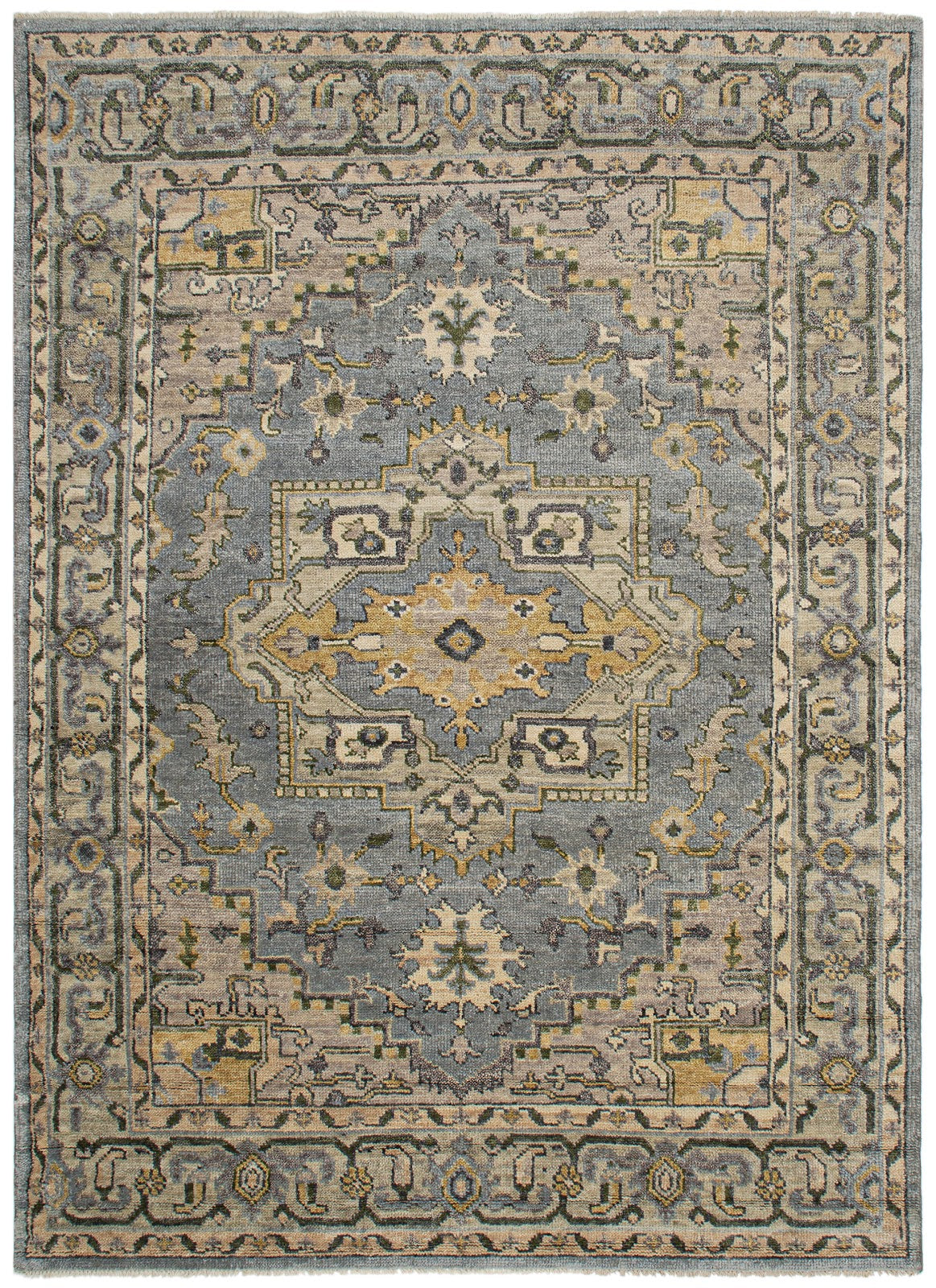 Vintage Oushak Hand Knotted New Zealand Wool Rug | Blue & Ivory Traditional Medallion Area Rug — 2x3 ft'