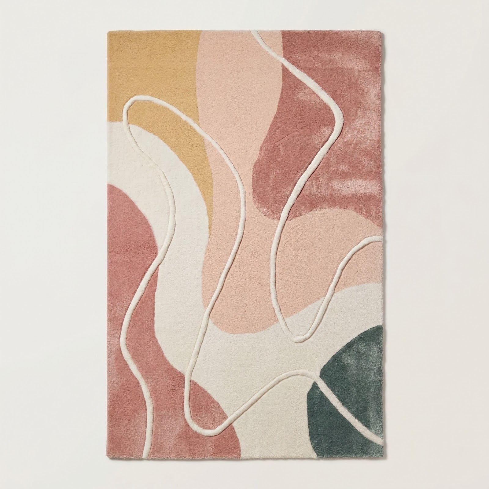 Modern Abstract Hand Tufted Wool Rug | Blush Pink Organic Line Art Area Rug — 2x3 ft'