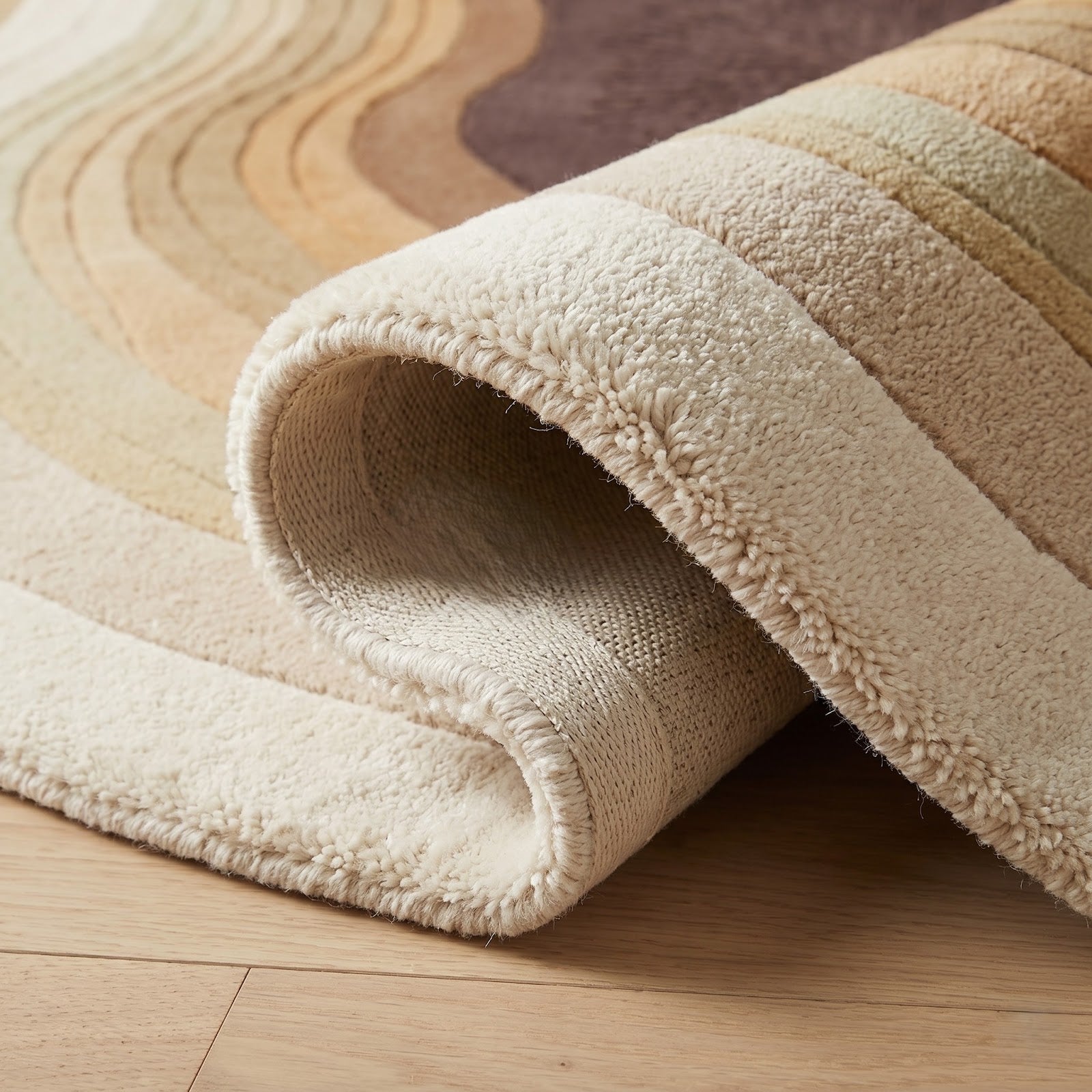 Organic Topographic Hand Tufted Wool Rug | Irregular Contour Area Rug in Ivory, Beige & Brown — 2x3 ft'