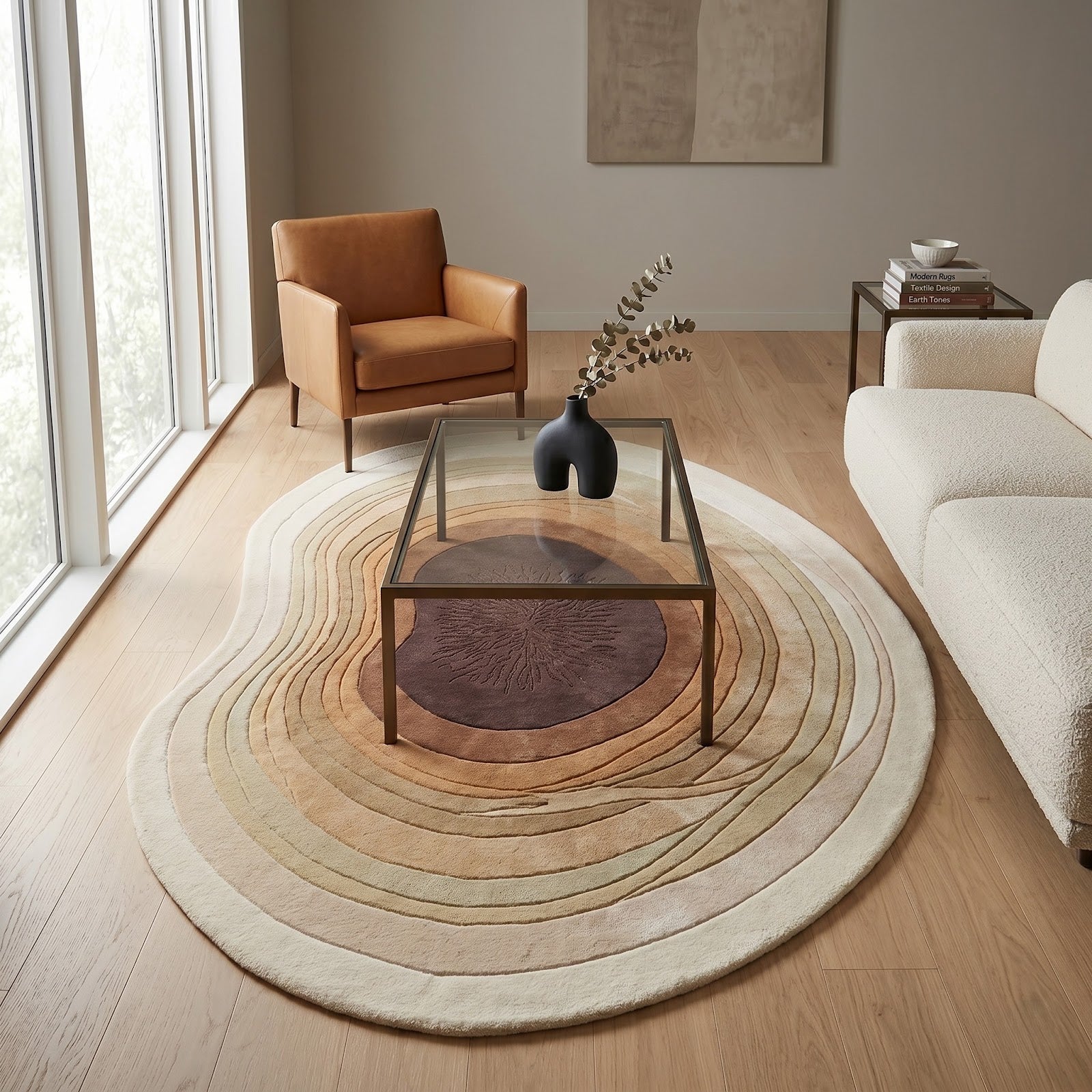 Organic Topographic Hand Tufted Wool Rug | Irregular Contour Area Rug in Ivory, Beige & Brown — 2x3 ft'