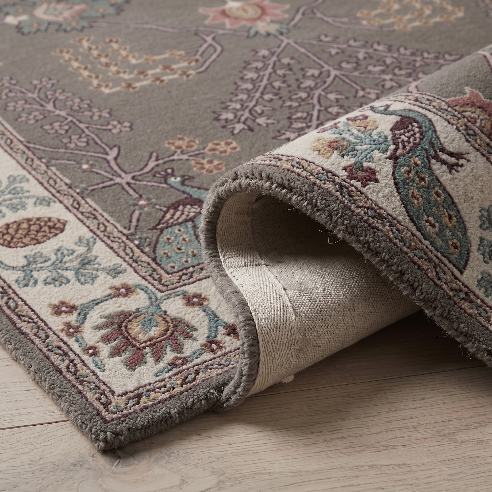 Vintage Peacock Garden Hand Tufted Wool Rug | Traditional Botanical Floral Area Rug — 2x3 ft'