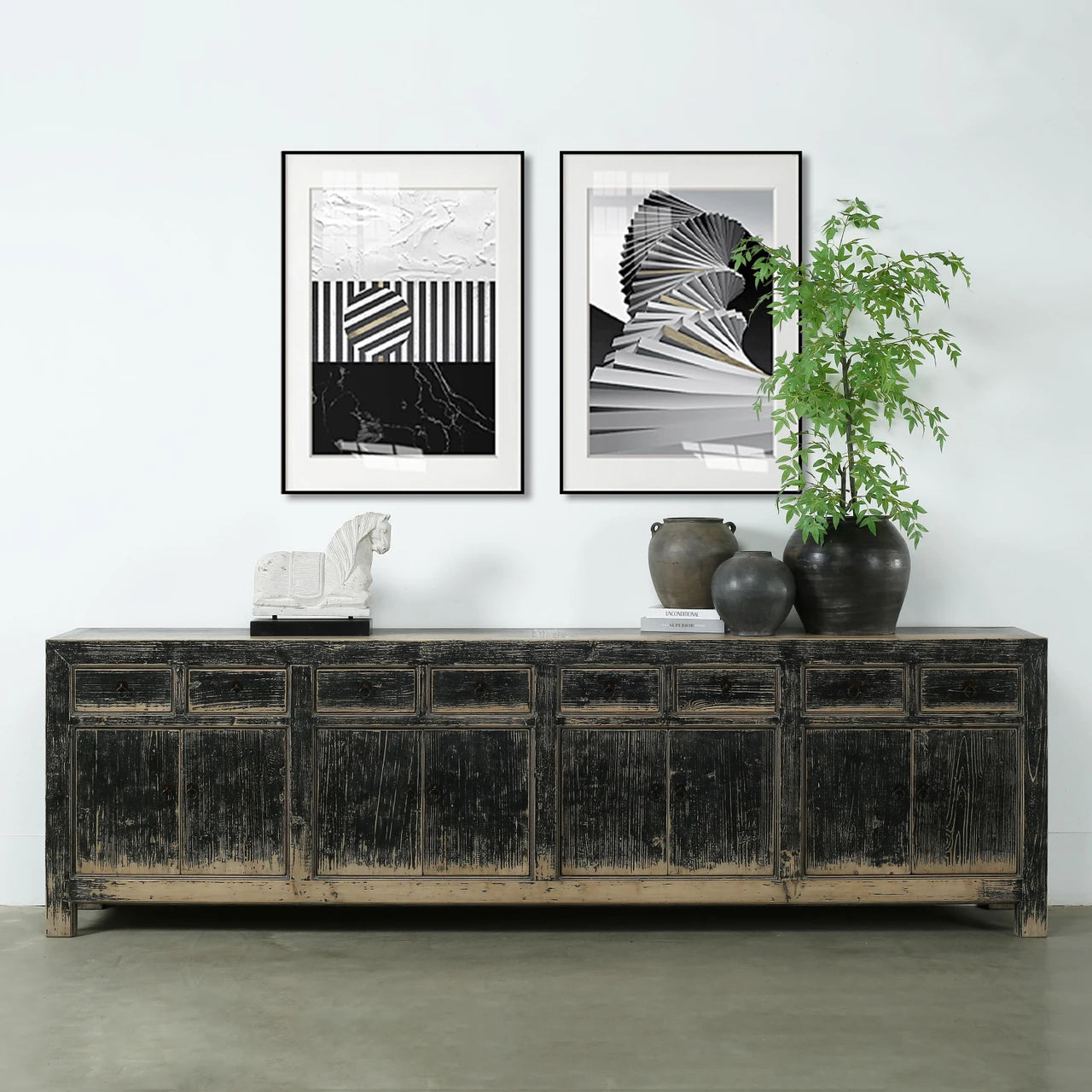 Eight Door Sideboard With Drawers | Distressed Natural Wood