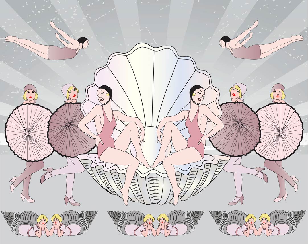 CUSTOM ART DECO BEACH BABES WALLPAPER Pink/Grey by Art Decor Designs image 4