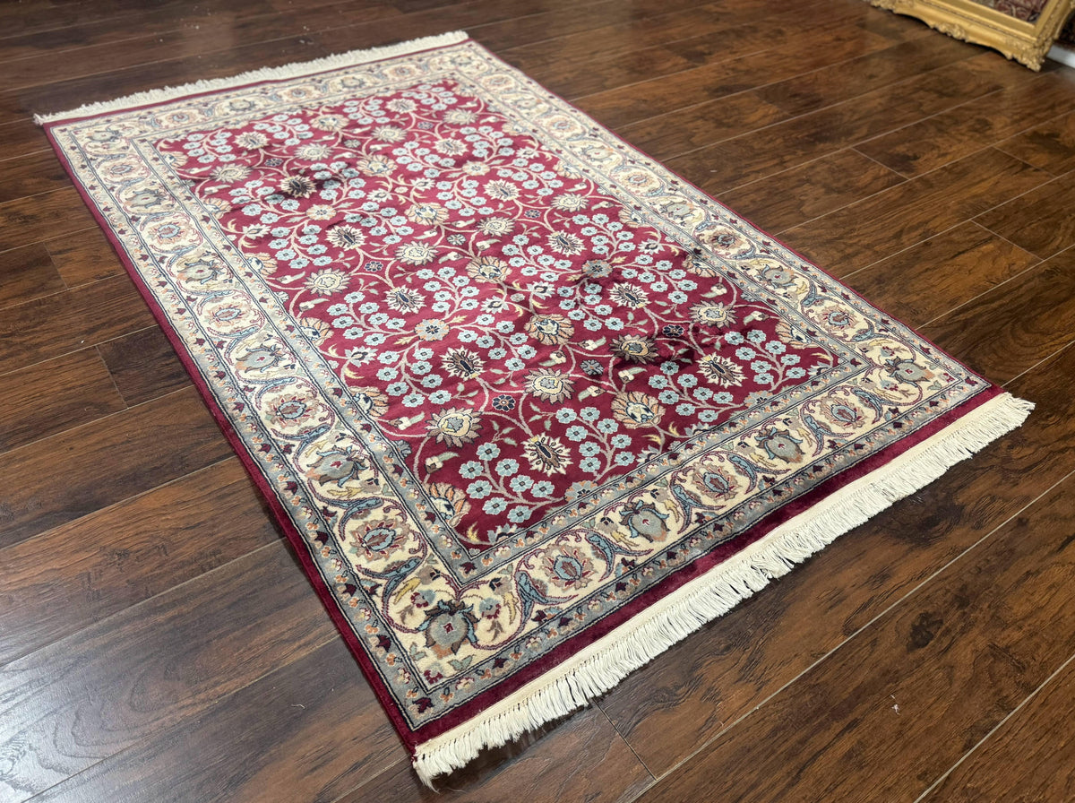 Pak Persian Rug 4x6, Floral Allover, Vintage Wool Carpet, Plum and Ivory - Jewel Rugs, view 3