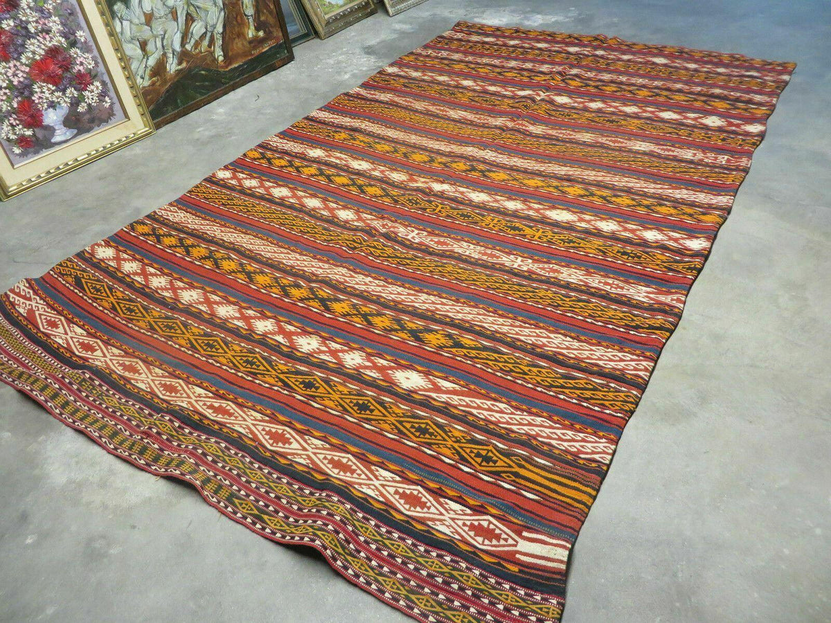 6' X 10' Antique 1930 Turkish Jajim Kilim Handmade Flat Weave Wool Rug Veg Dye - Jewel Rugs, view 3