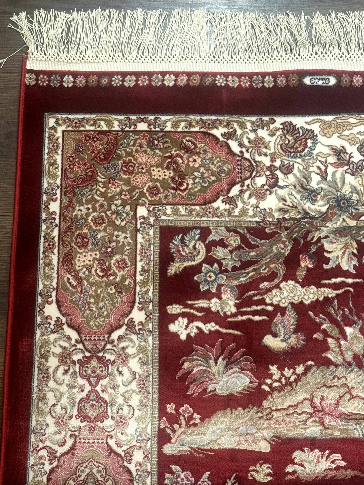 Turkish Silk Rug 2.6 x 6.7, Hunting Design, Short Runner Rug, Red & Ivory, Bamboo Silk, New - Jewel Rugs, view 7