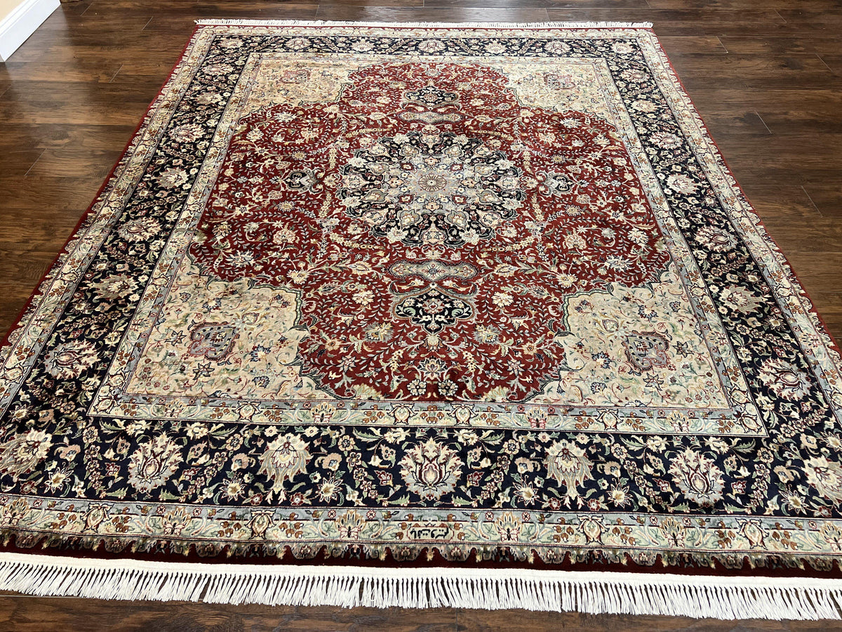 Pak Persian Rug 8x10, Wool Hand Knotted Vintage Carpet, Dark Red & Navy Blue, Dome Design Floral Medallion Rug, 8 x 10 Oriental Rug - Jewel Rugs