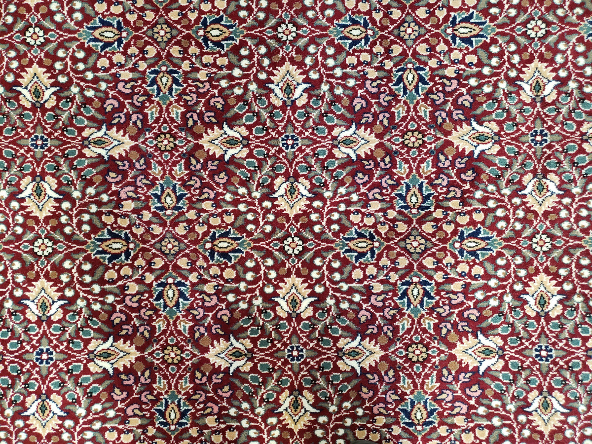 Vintage Turkish Sivas Area Rug 6.5 x 9.5, Wool Hand-Knotted Red & Midnight Blue Allover Floral Pattern Oriental Carpet, 6x9 Traditional Rug - Jewel Rugs, view 4