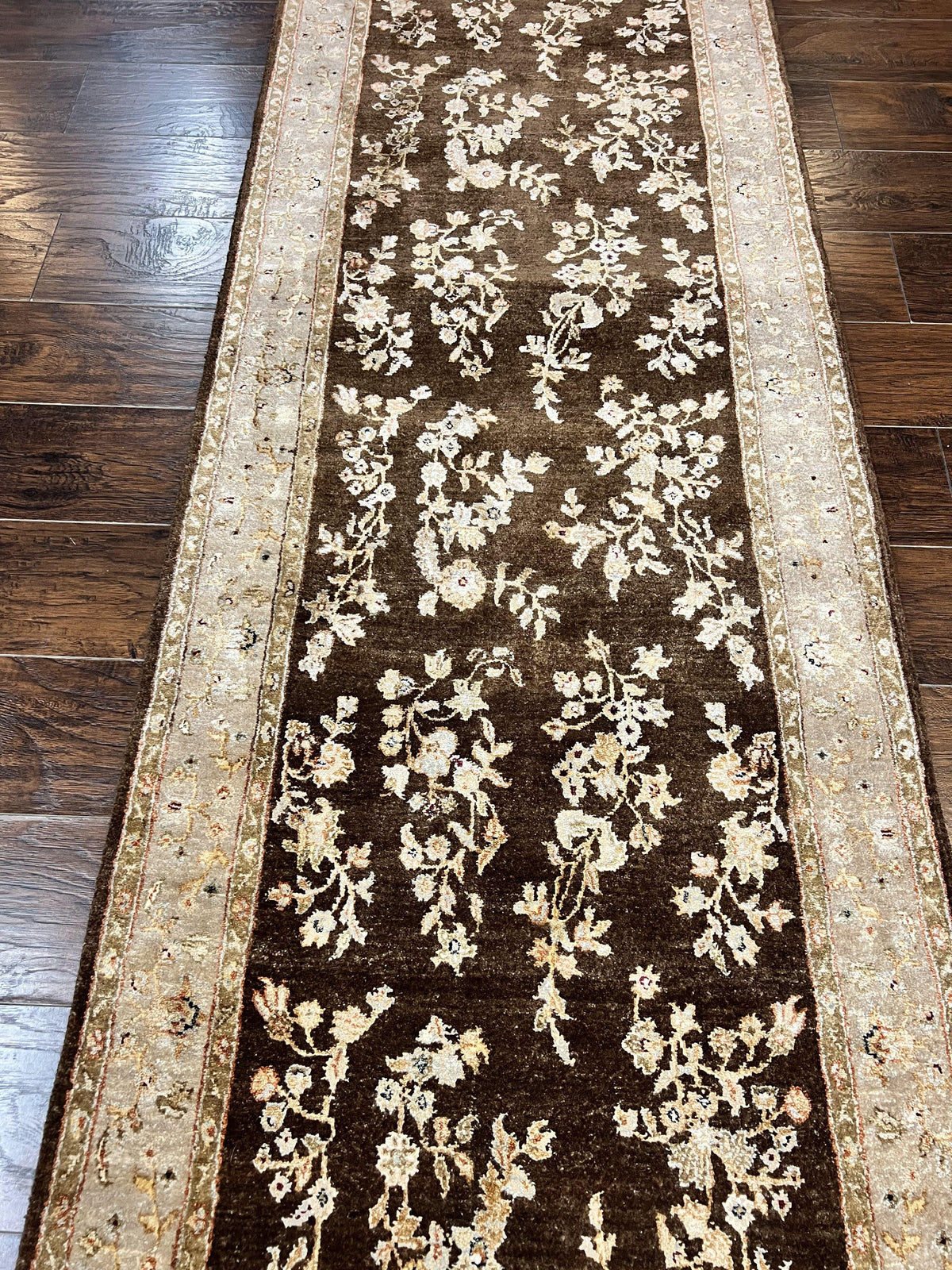 Peshawar Runner Rug 3 x 20, Wool Hand Knotted Vintage Pakistani Carpet, Brown & Taupe, Chobi Mahal Floral Rug, Extra Long Hallway Runner - Jewel Rugs, view 13