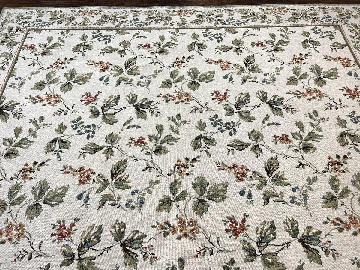 Vintage Stark Carpet 7x10, Ivory and Green, European Aubusson Design, Allover Pattern, Stark Rug - Jewel Rugs, view 3