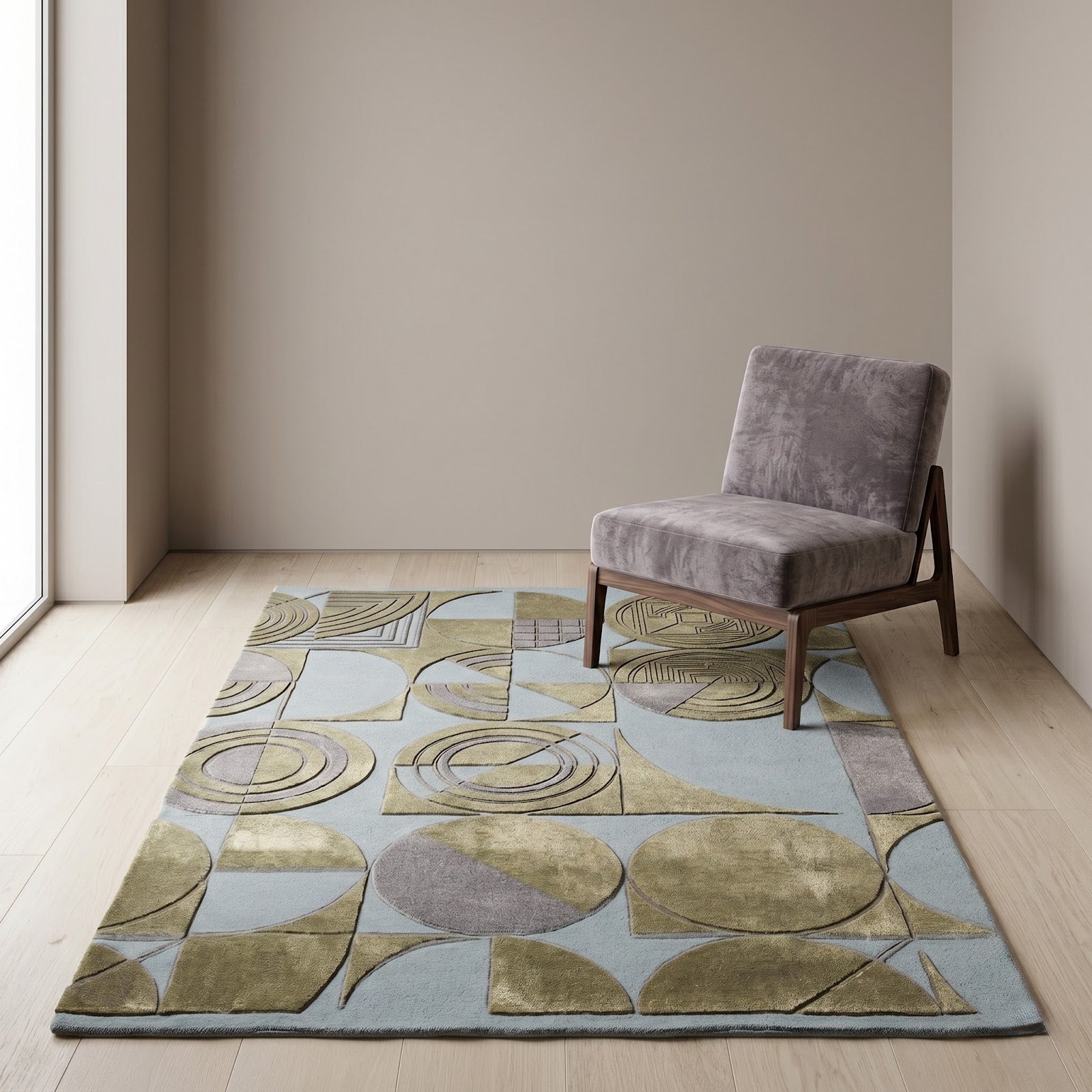 Modern Geometric Circles Hand Tufted Wool Rug | Sage Green & Mist Blue Abstract Area Rug — 2x3 ft'