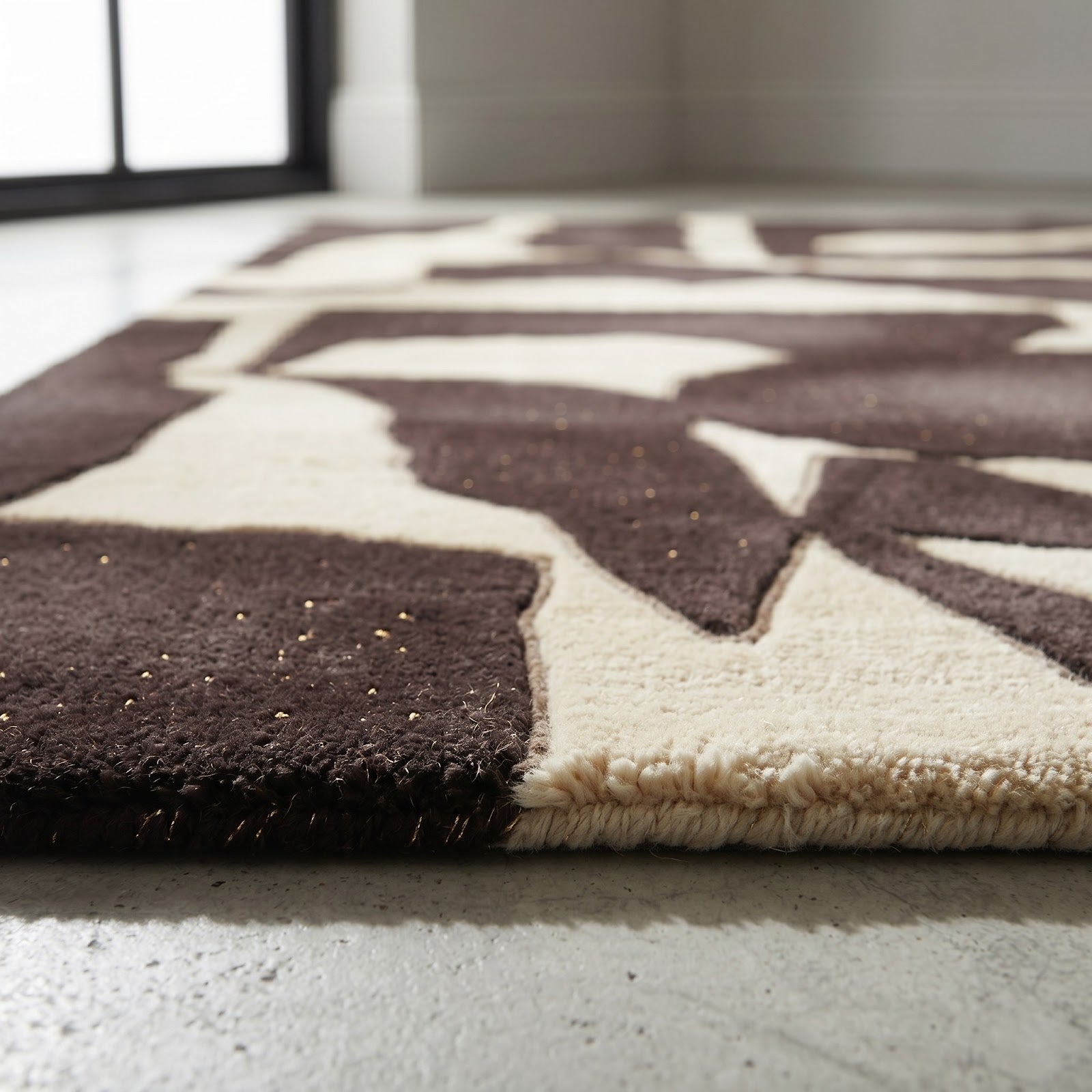 Modern Abstract Hand Tufted Wool Rug | Espresso Brown & Ivory Organic Area Rug — 2x3 ft'