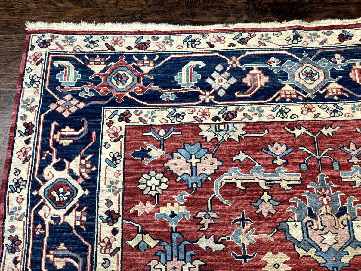 Turkish Flatweave Rug 6x9, Heriz Design, Red and Blue - Jewel Rugs, view 7